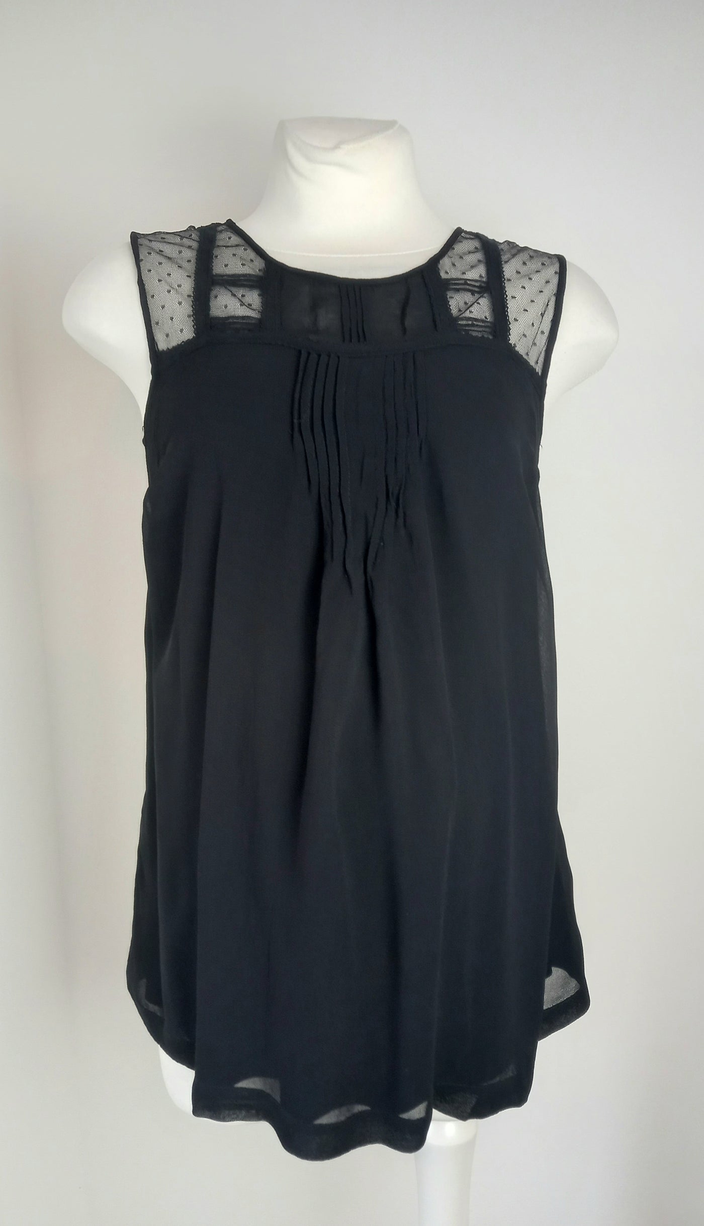Seraphine Black sleeveless top with sheer shoulder detail - Size 8