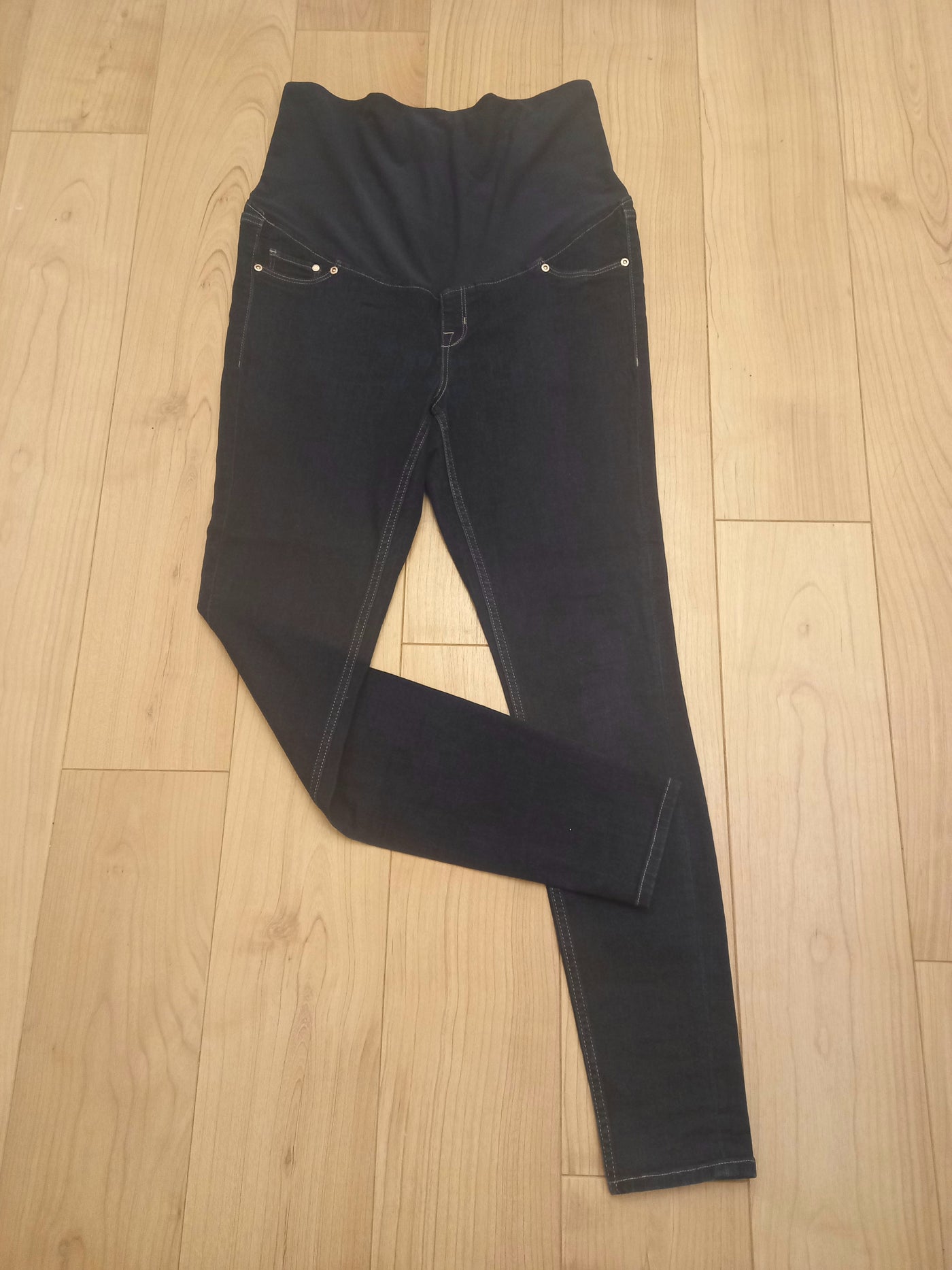 H&M Mama dark blue overbump super skinny high rib jeans - Size L (Approx UK 12)