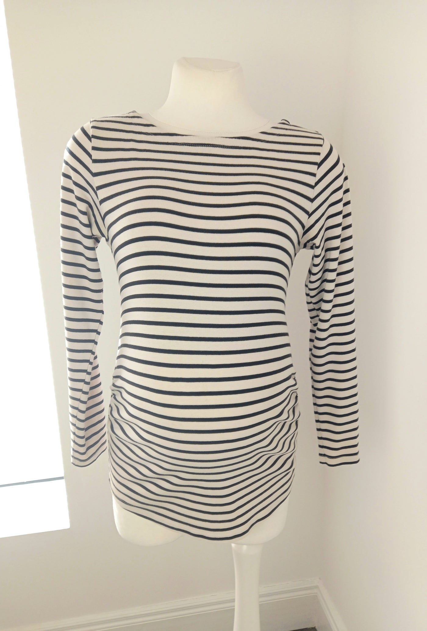 H&M Mama beige & black striped long sleeve top - Size L (Approx UK 12/14)