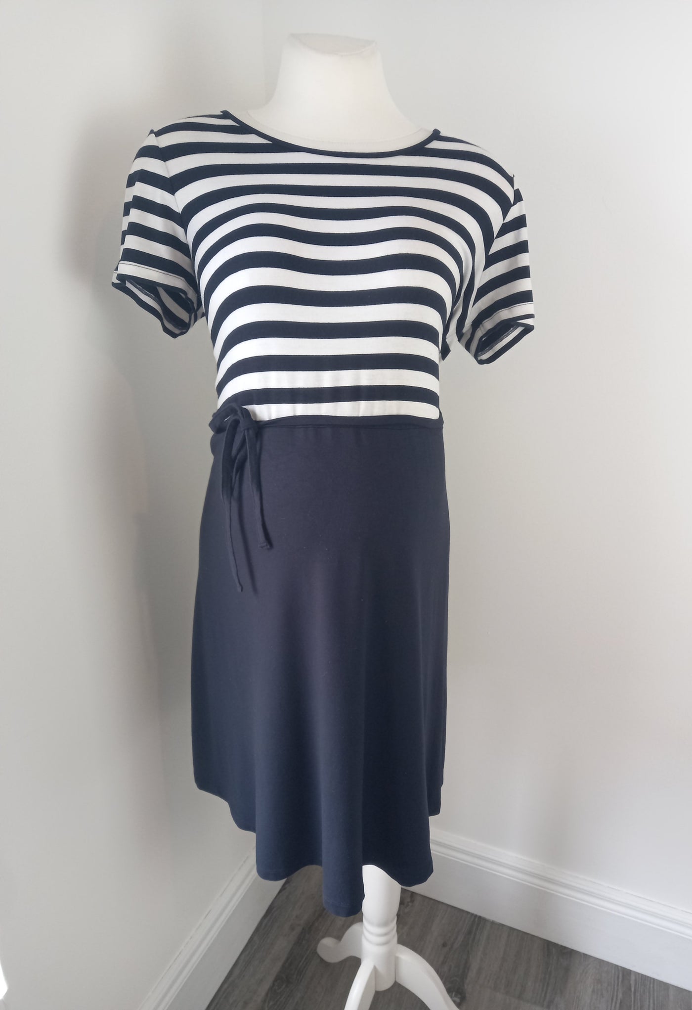 Next Maternity navy & white striped top jersey dress - Size 12