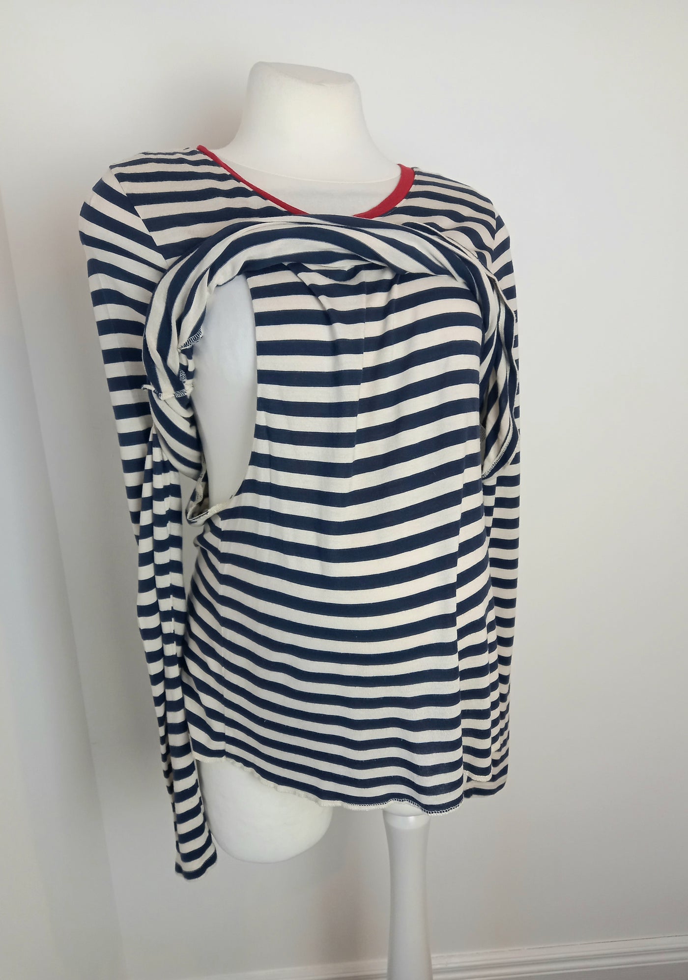 H&M Mama navy & cream stripe long sleeved nursing top - Size L (Approx UK 12/14)