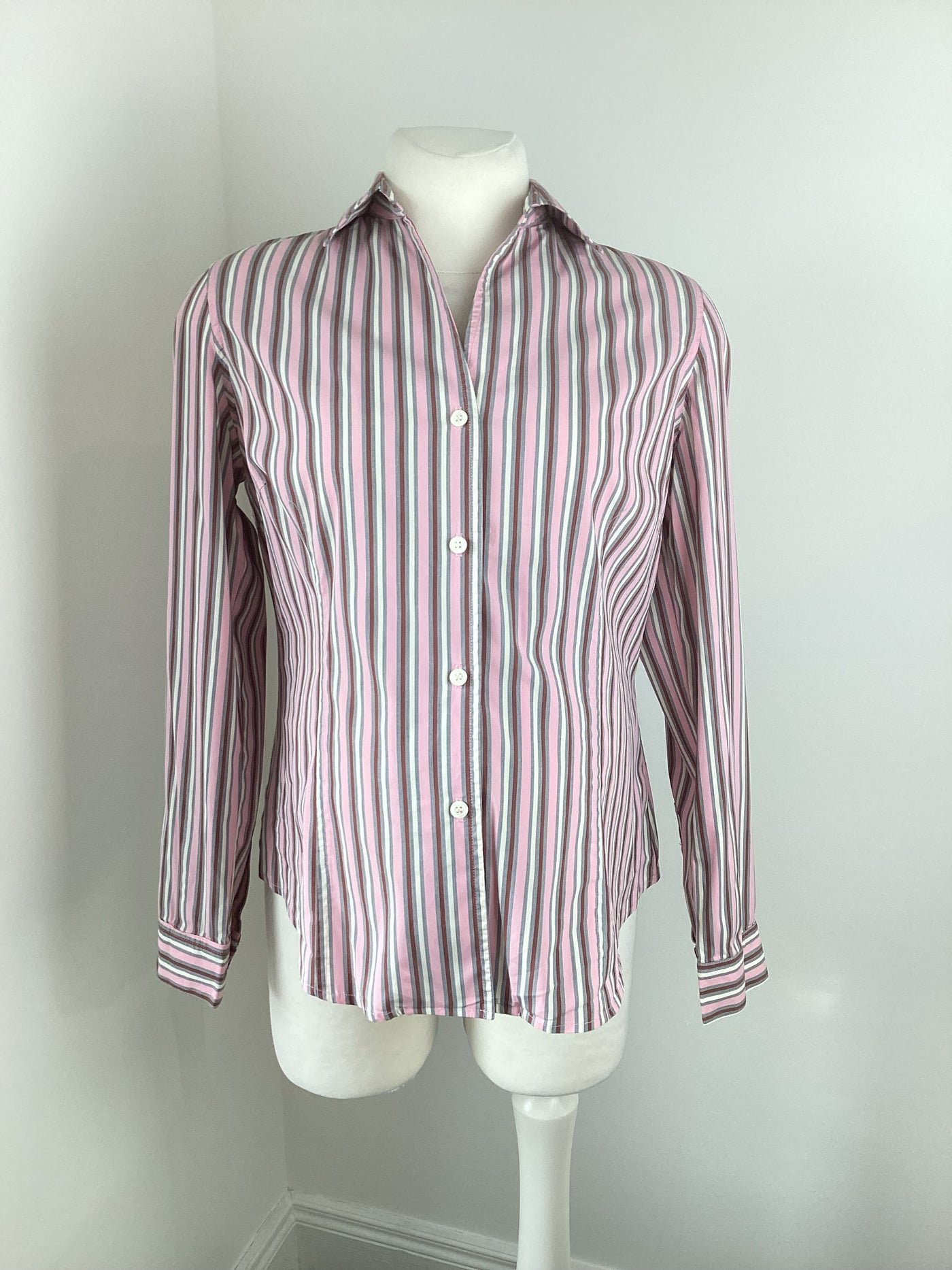 Liz Lange pink, white, maroon and grey stripe long sleeved shirt - Size 3 (Approx UK 10/12)