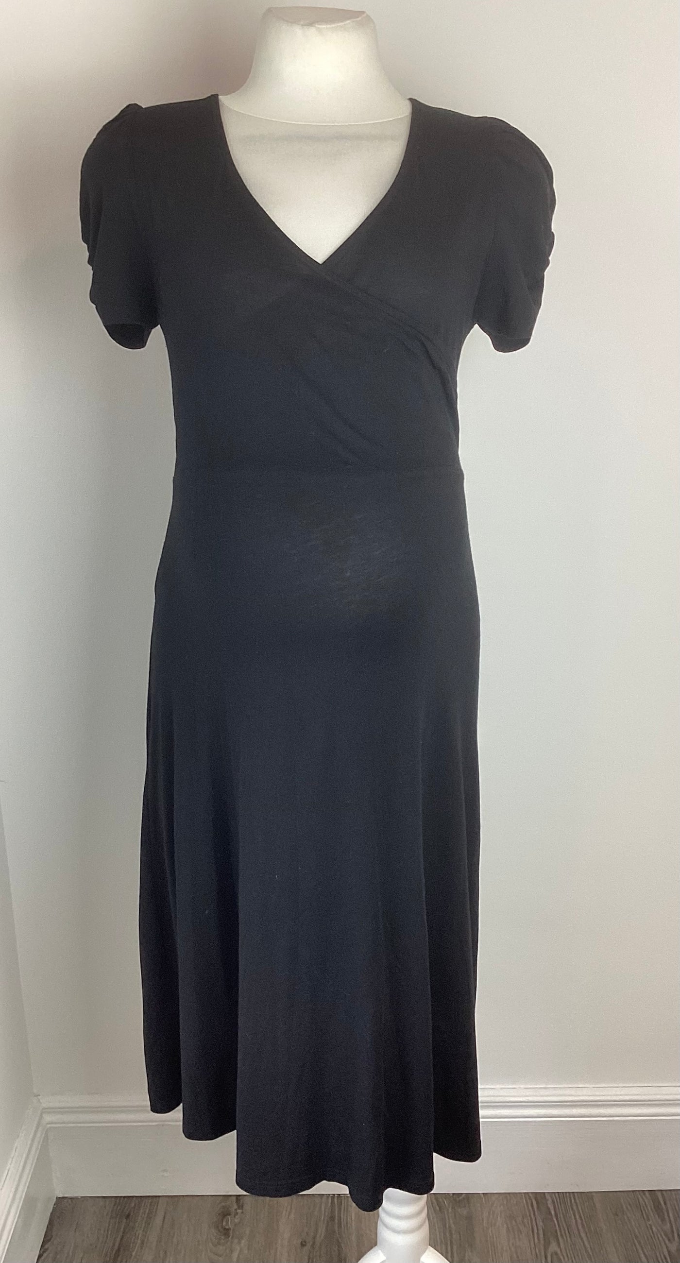 New Look Maternity black short sleeve stretch dress with crossover front - Size 10