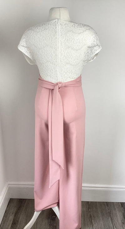 Rag & Doll white lace & dusky pink cap sleeve jumpsuit with waist tie - Size 10