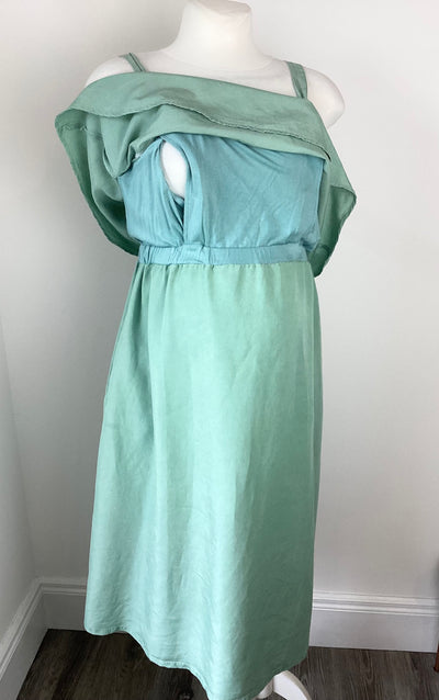 Jojo Maman Bebe sage green double layer maternity & nursing dress with pockets - Size S (approx UK 8/10)