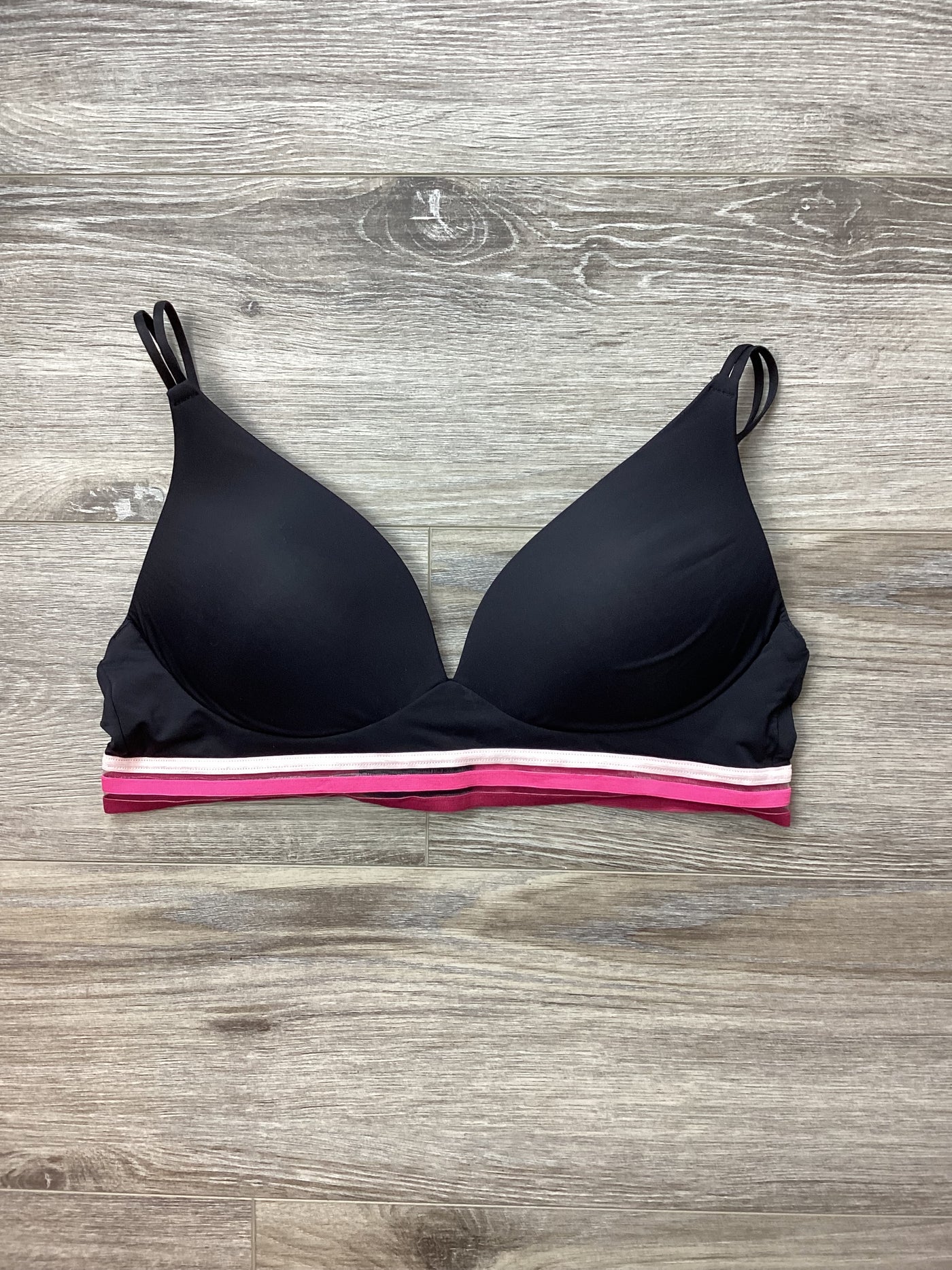 John Lewis black non-wired bra with pink trim - Size 36B