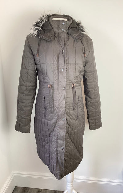 Noppies Maternity brown padded coat with detatchable hood and drawstring waist - Size S (Approx UK 8/10)