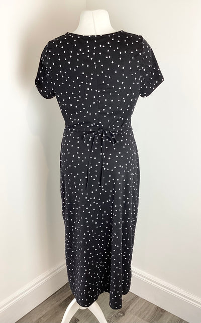 New Look Maternity black & white polkadot dress with waist tie - Size 14