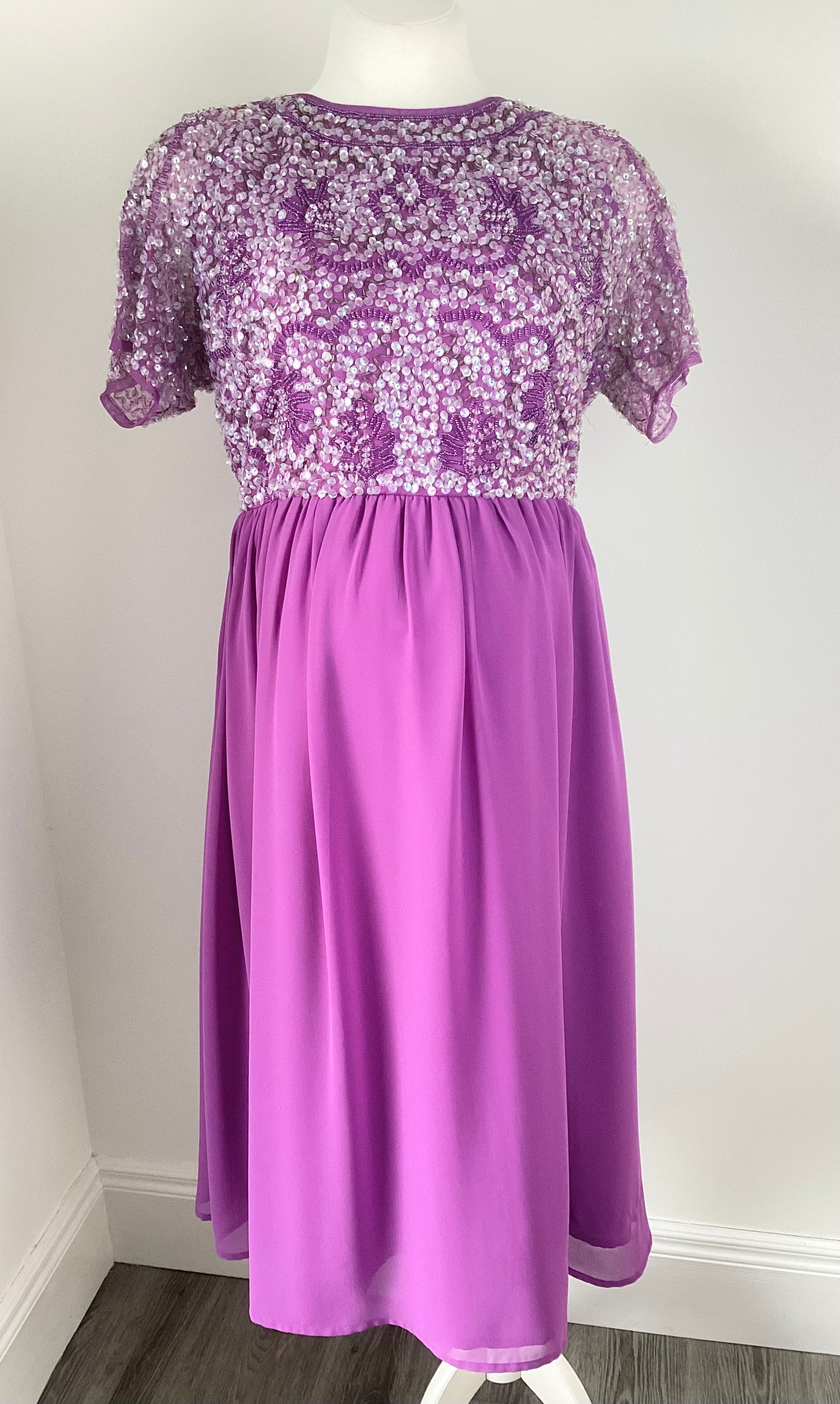 Purple sequin top midi dress (no label) - Size 12/14