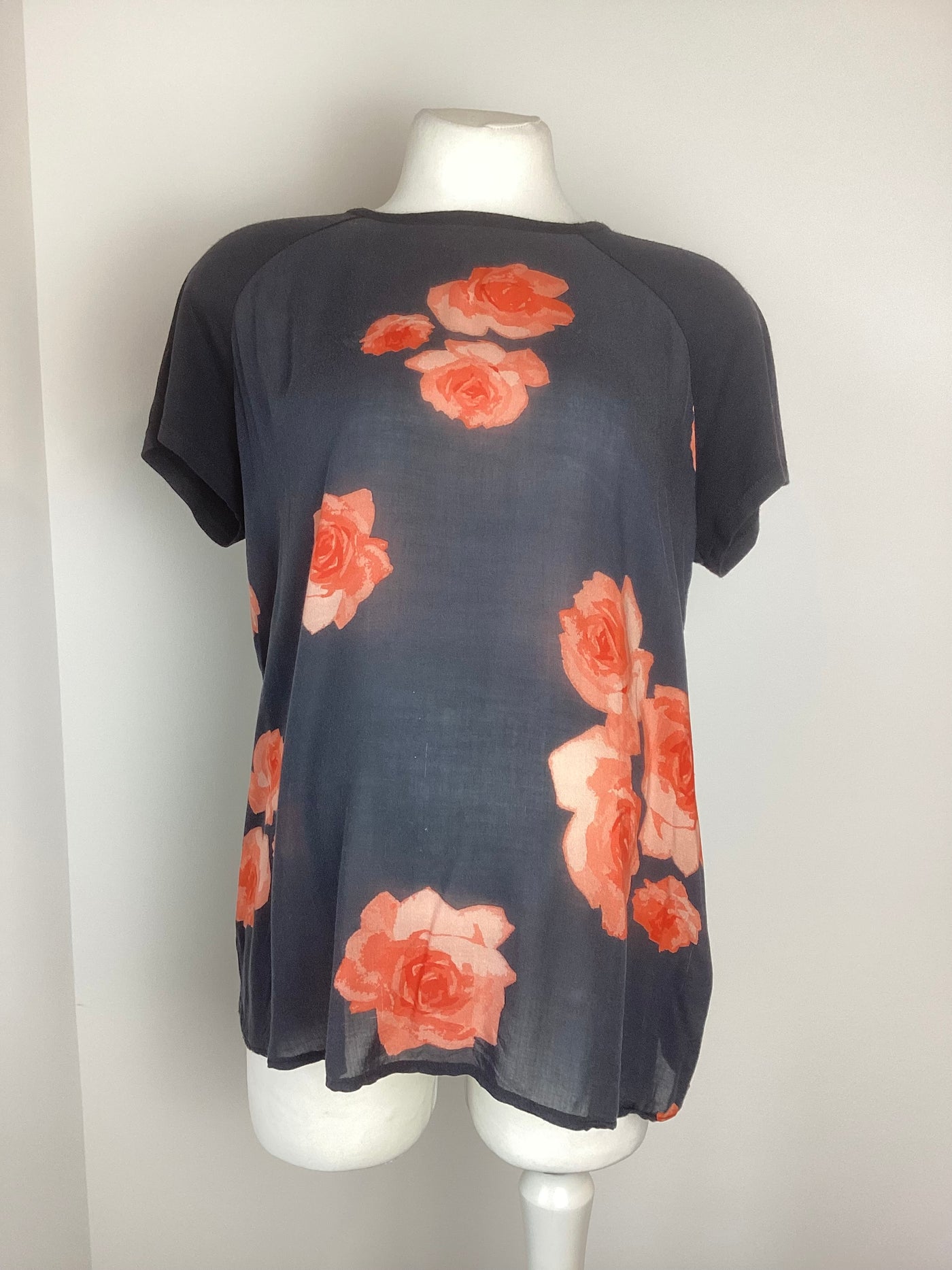 Blooming Marvellous black & orange floral short sleeved top with crossover back - Size 10