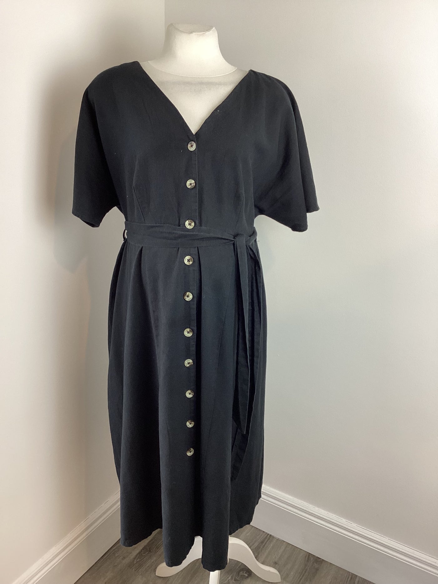 George Maternity black button front dress with waist tie - Size 16