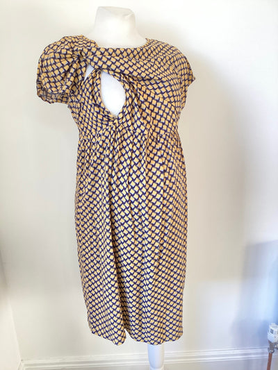 Jojo Maman Bebe mustard, navy & grey print nursing dress -Size 10