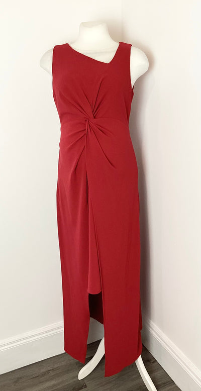 Seraphine Luxe red high-low maternity dress with double layer skirt - Size 10