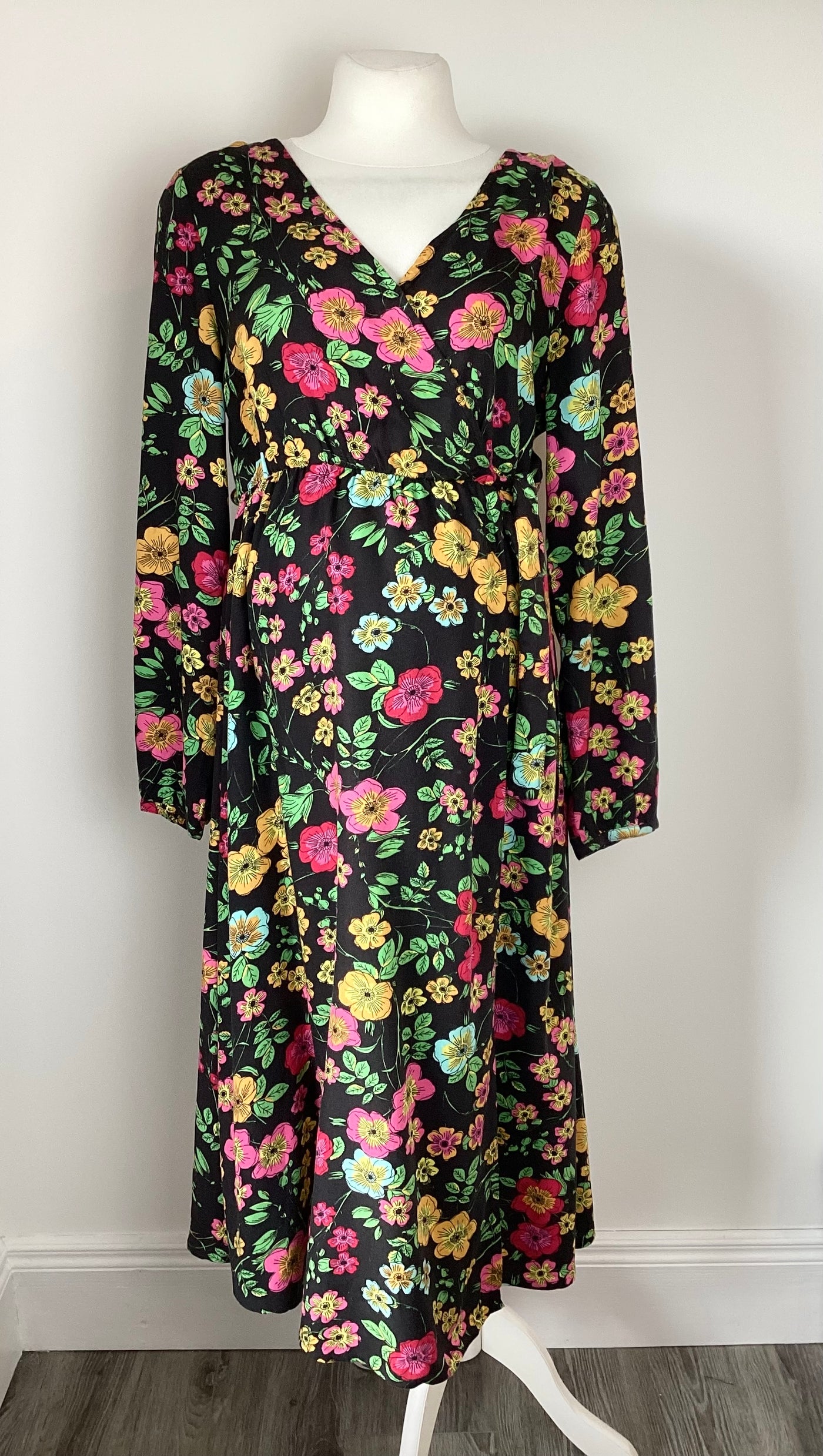 Next Maternity black, pink & yellow floral wrap style dress - Size 8 (more like size 8/10)