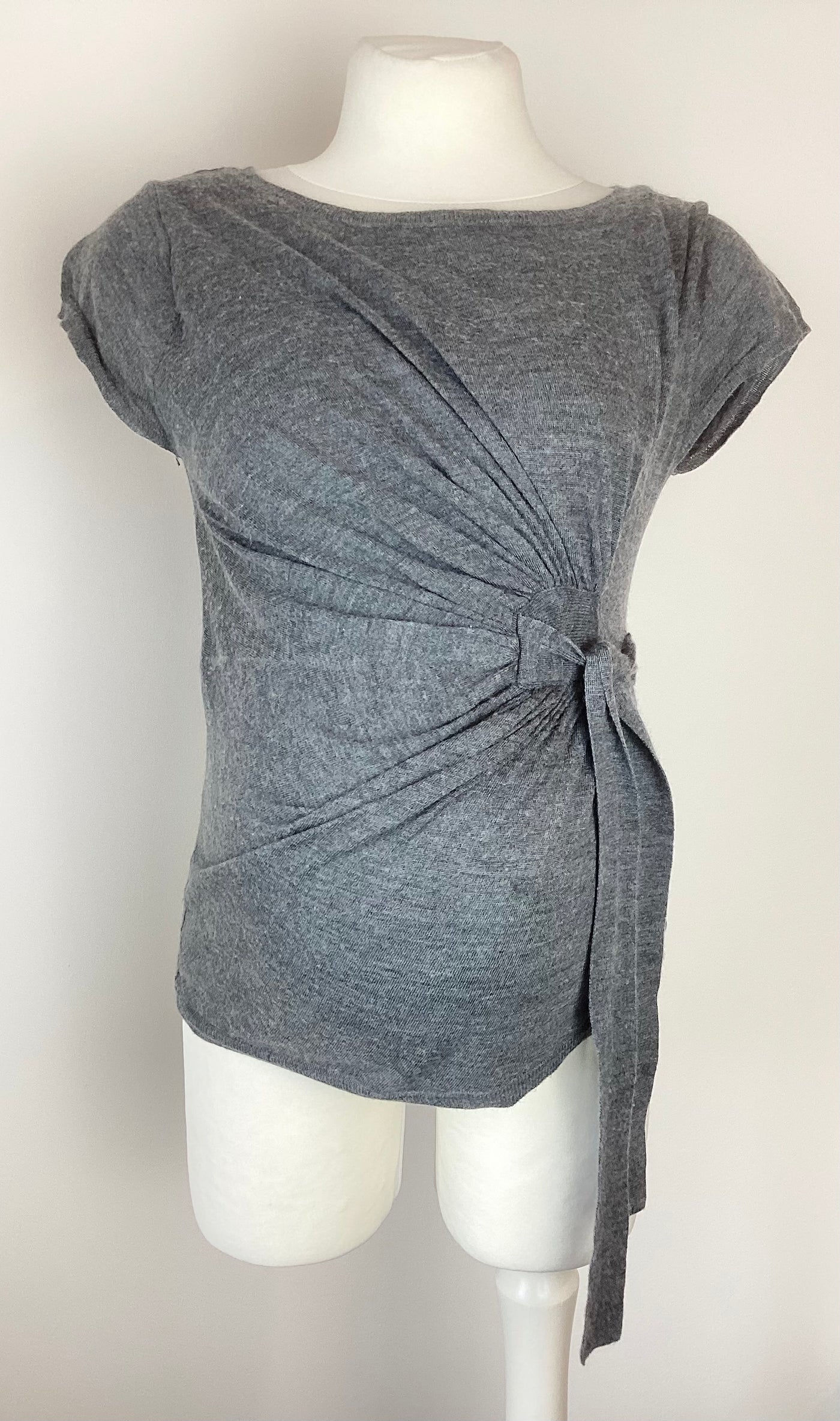 Phase Eight grey knit short sleeved top with side tie - Size 12 (would better fit size 10)
