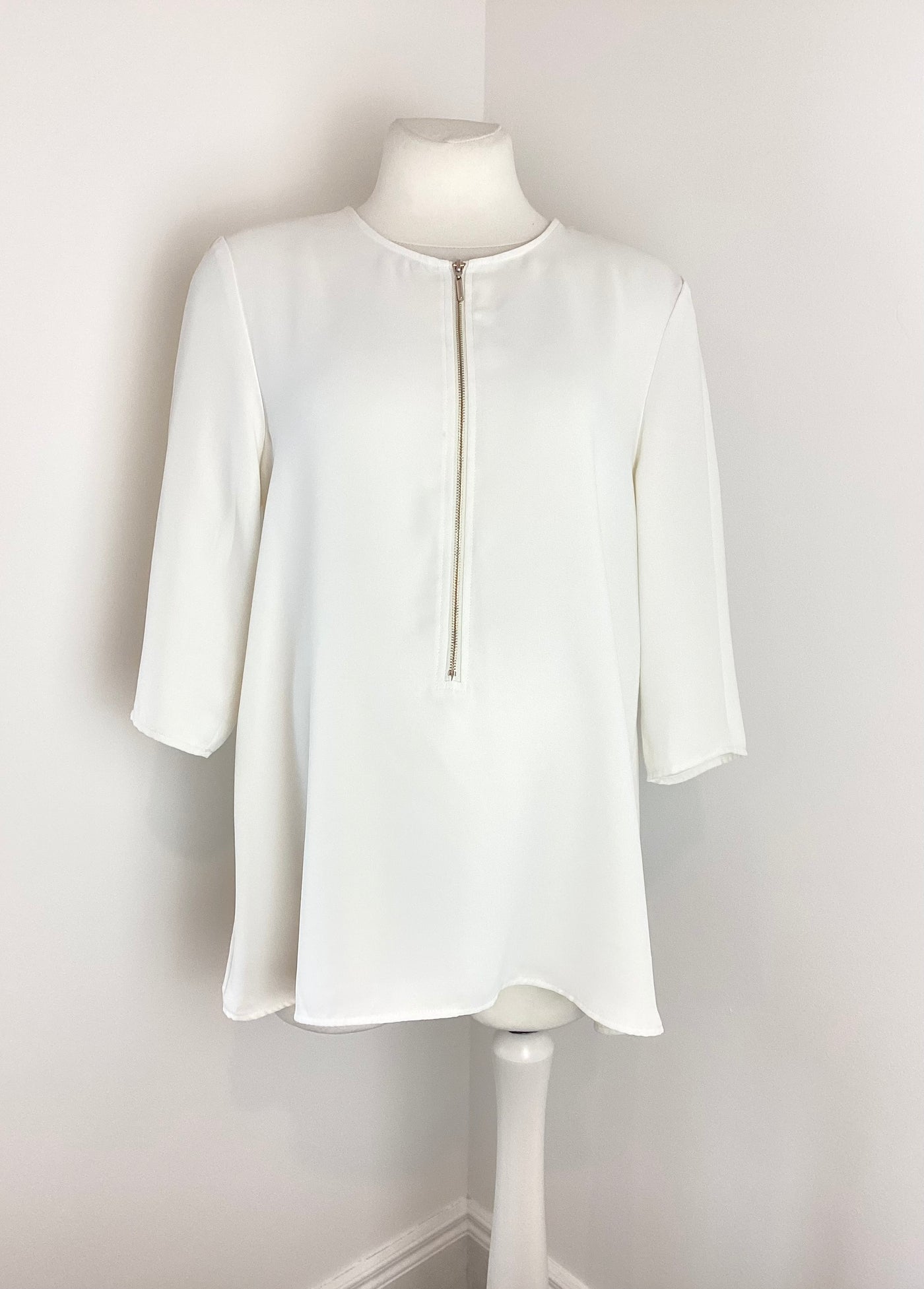Zara Woman cream  3/4 sleeve zip top - Size L (Approx UK 12/14)