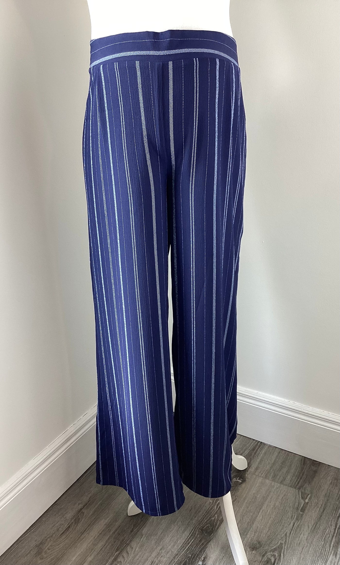 New Look Maternity navy & white stripe summer trousers - Size 16