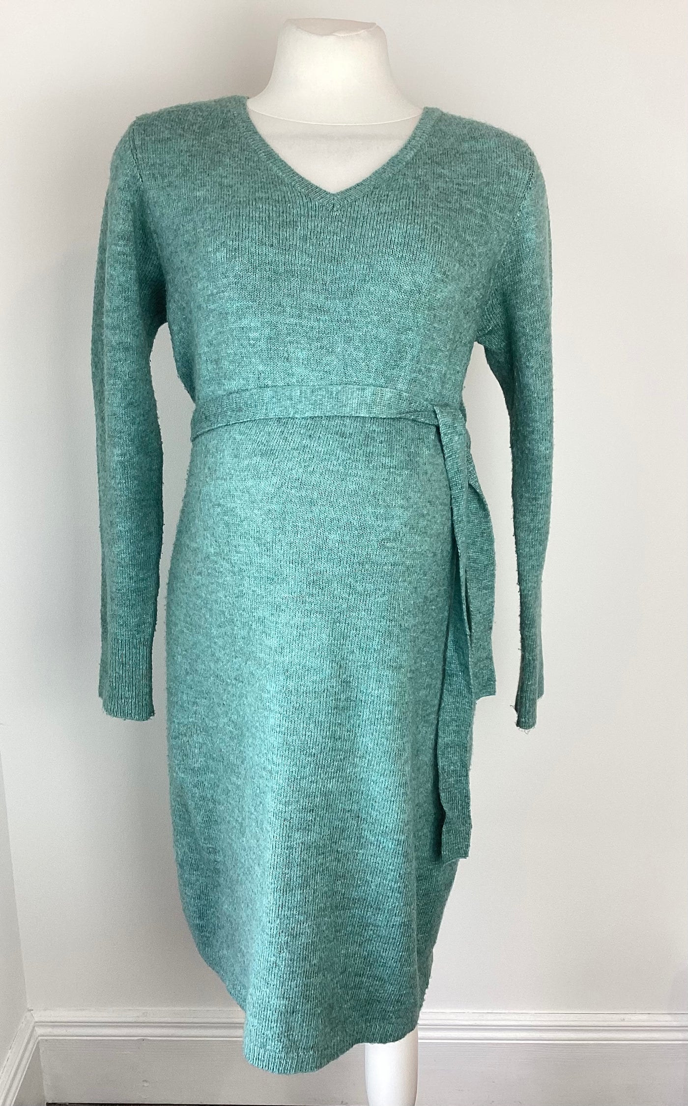 Jojo Maman Bebe green knit dress with waist tie - Size S (Approx UK 8/10)
