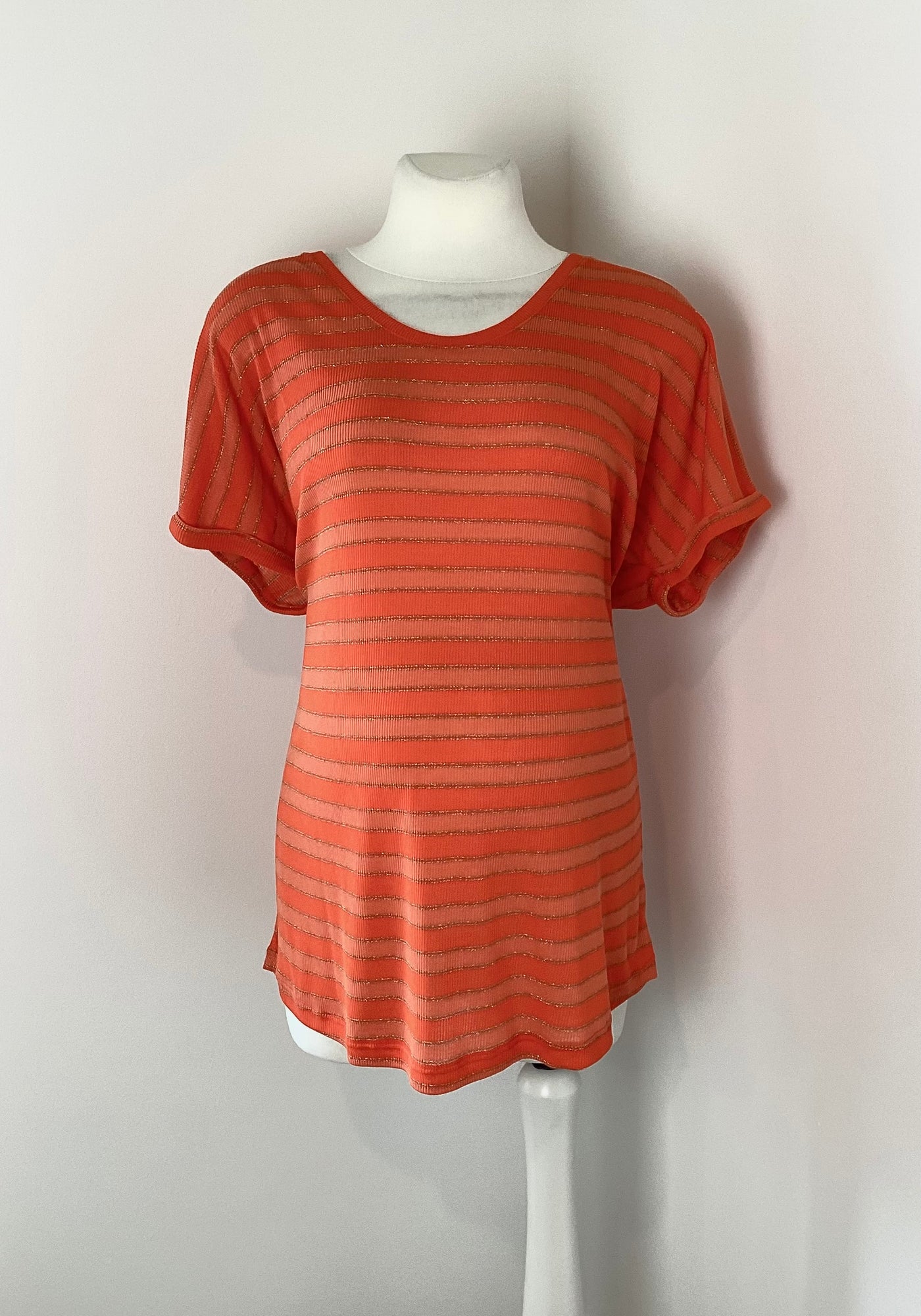 Next Maternity orange, coral & gold striped t-shirt top (BNWT) - Size 16