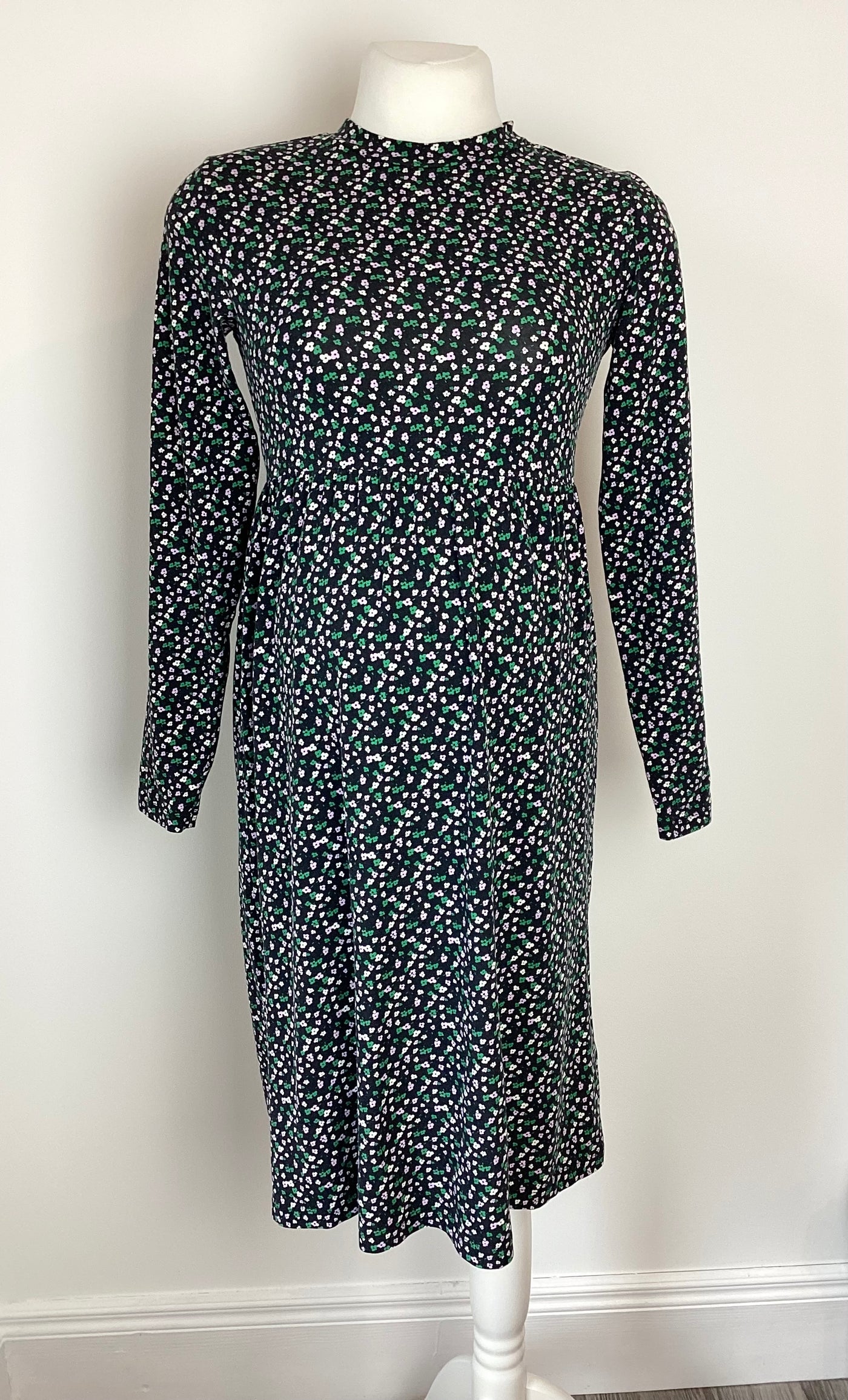 Mamalicious black, green & lilac floral long sleeved dress - Size S (Approx UK 8/10)