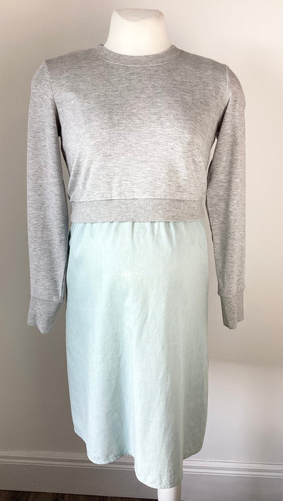 Seraphine grey & blue cotton maternity & nursing dress with sweatshirt top - Size 6