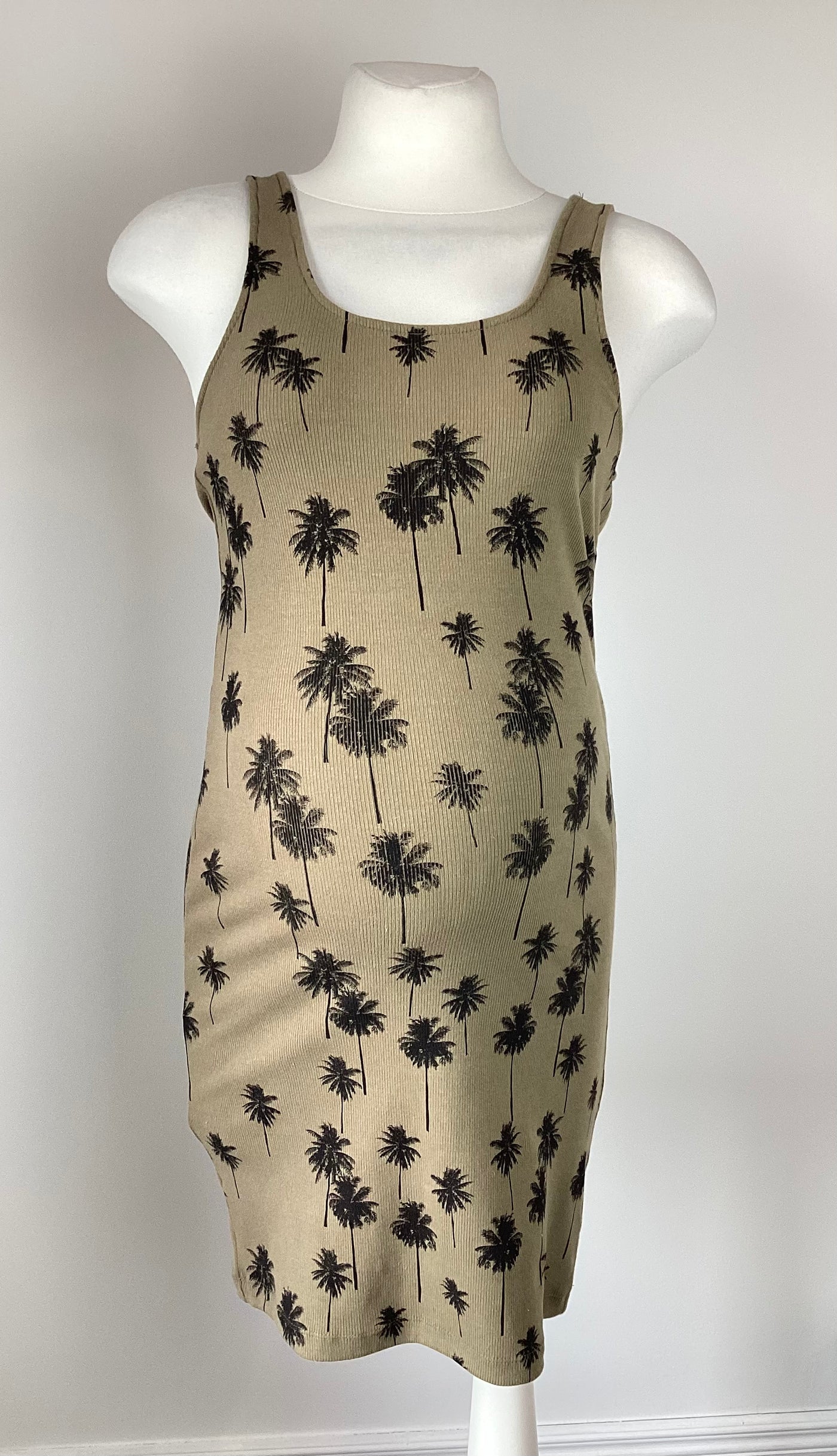 Topshop Maternity khaki & black palm print sleeveless dress- Size 10