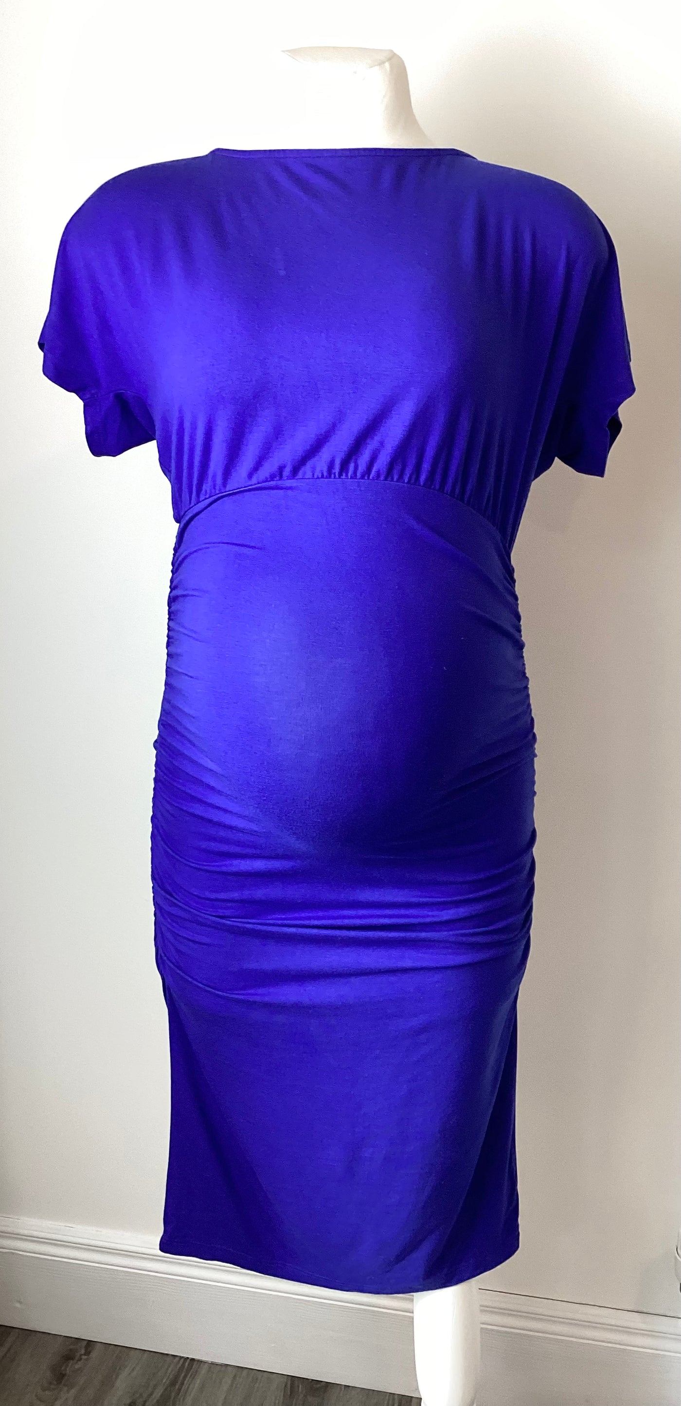 Isabella Oliver Blue Ruched T-Shirt Maternity Dress - Size 0 (Approx UK 6)