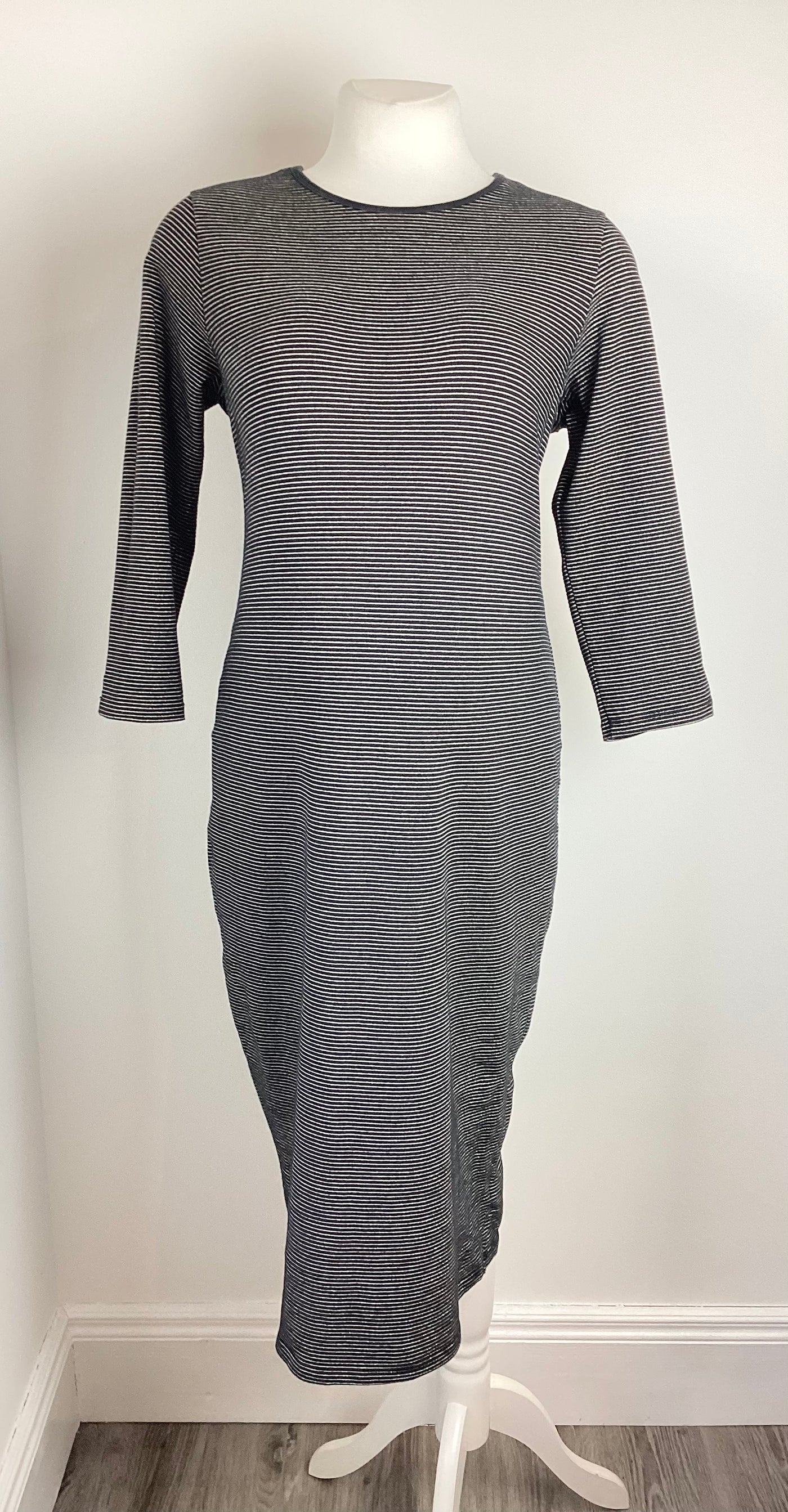 Next Maternity black & silver stripe midi dress - Size 14