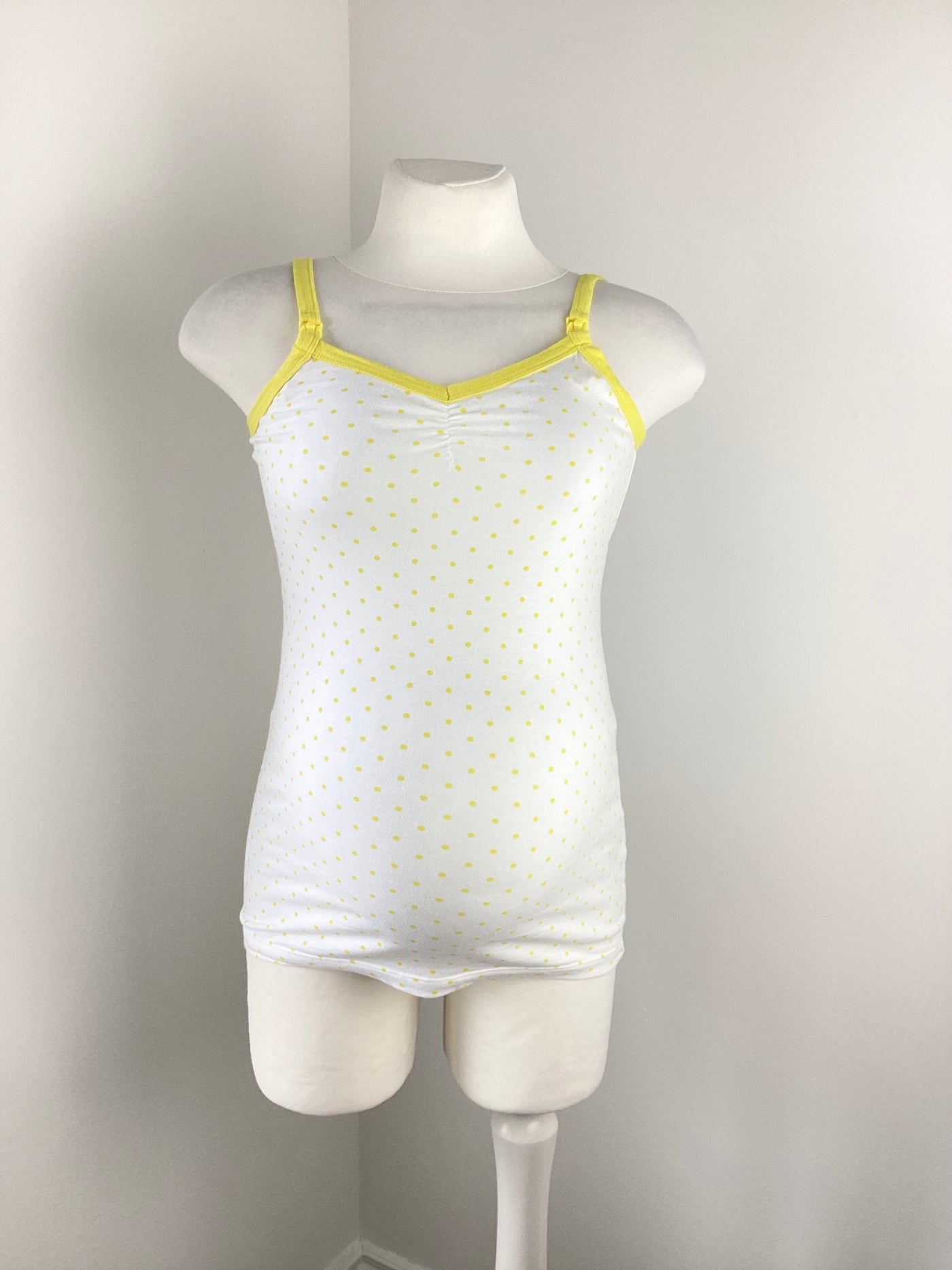 Blooming Marvellous white & neon yellow polkadot camisole nursing top - Size S (Approx UK 8/10)