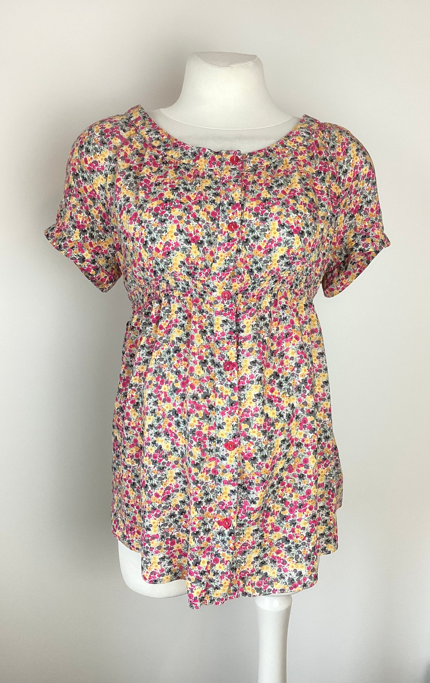 New Look Maternity pink, yellow & grey floral button front top - Size 8