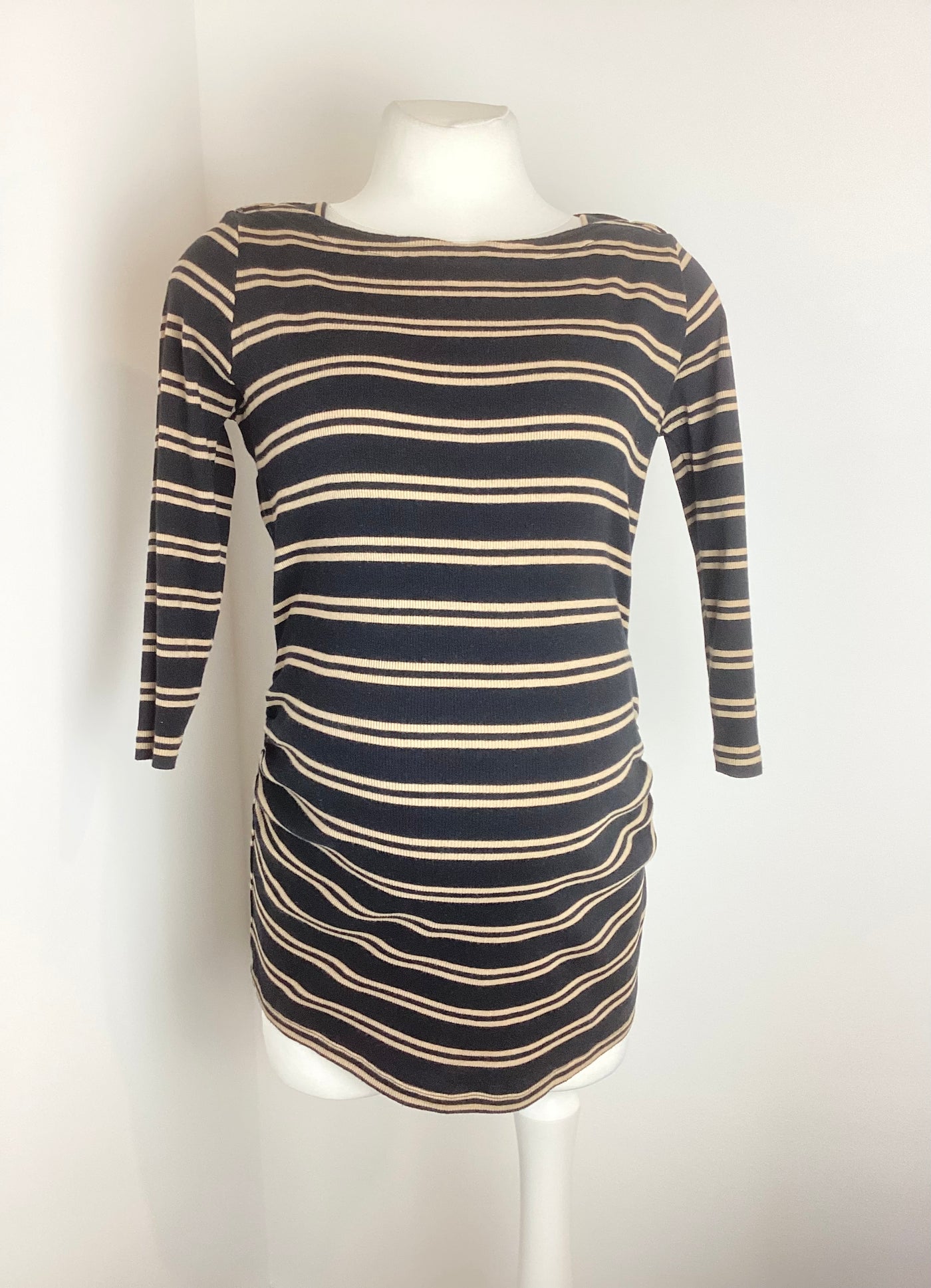 New Look Maternity black & camel striped 3/4 sleeve top - Size 12