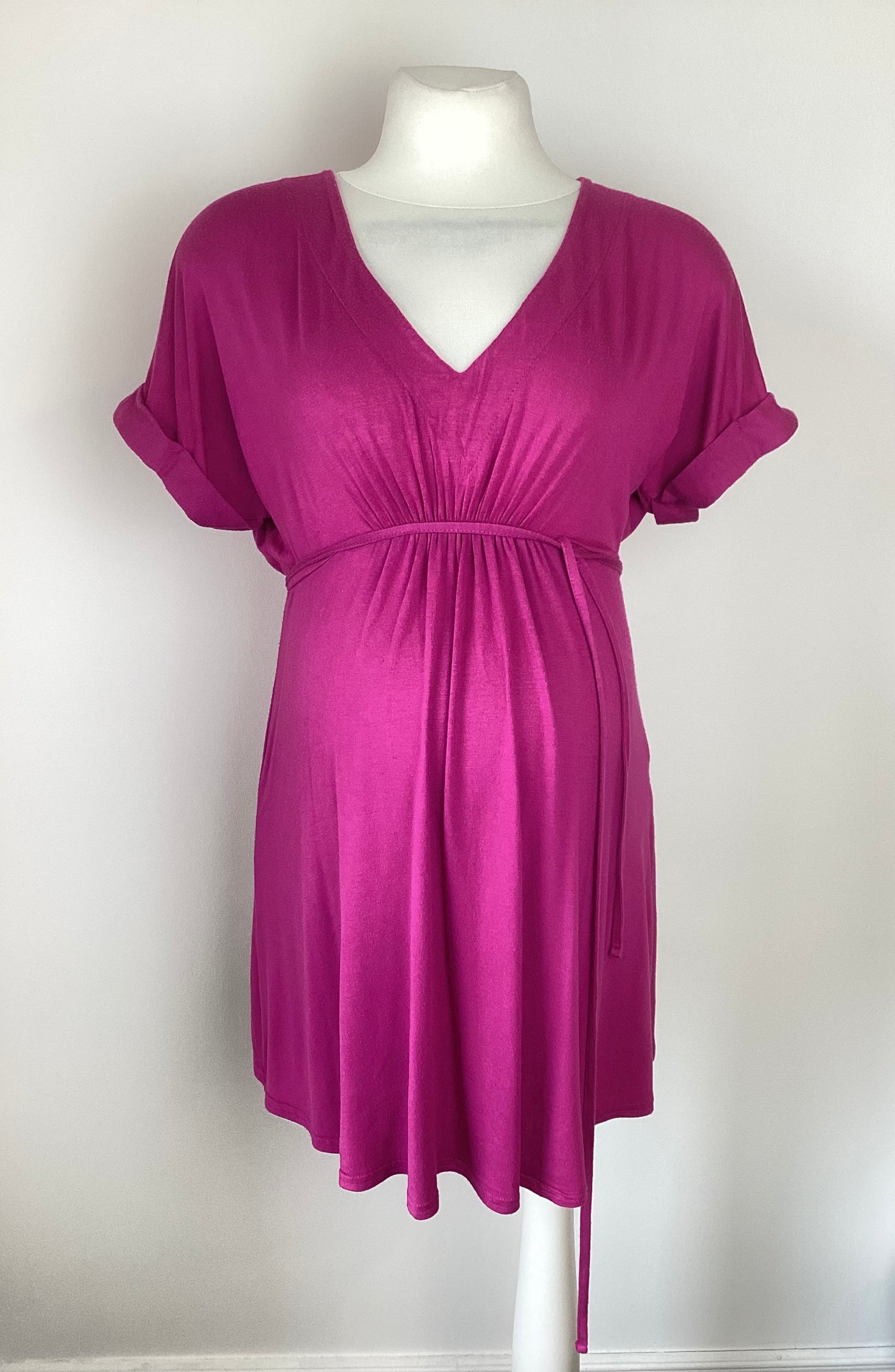 New Look Maternity cerise pink short sleeved top with waist tie - Size 8