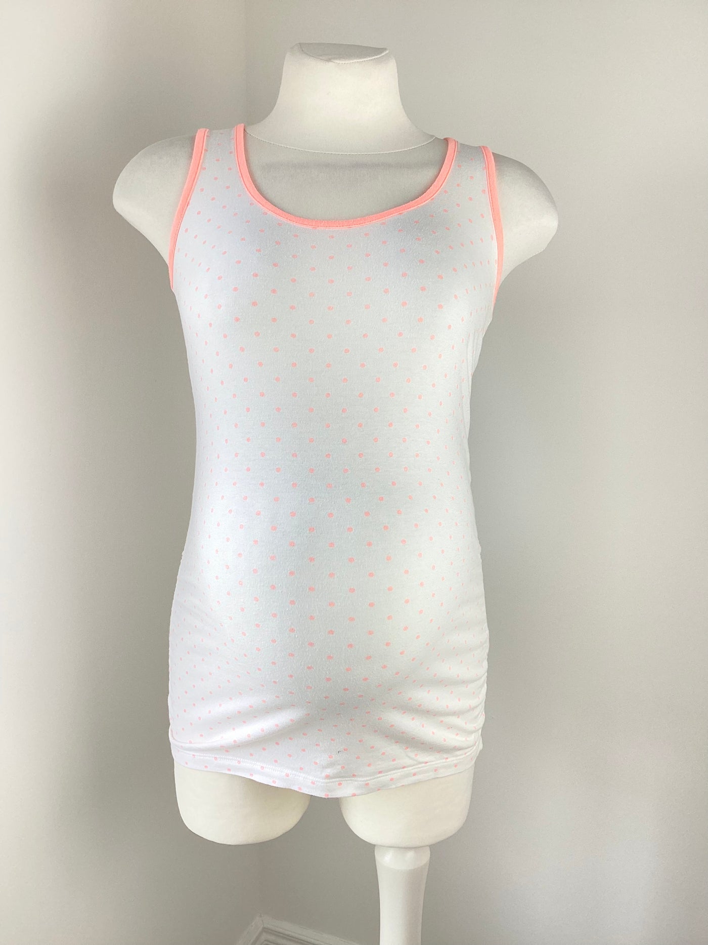 Blooming Marvellous white & neon orange polkadot sleeveless top - Size S (Approx UK 8/10)