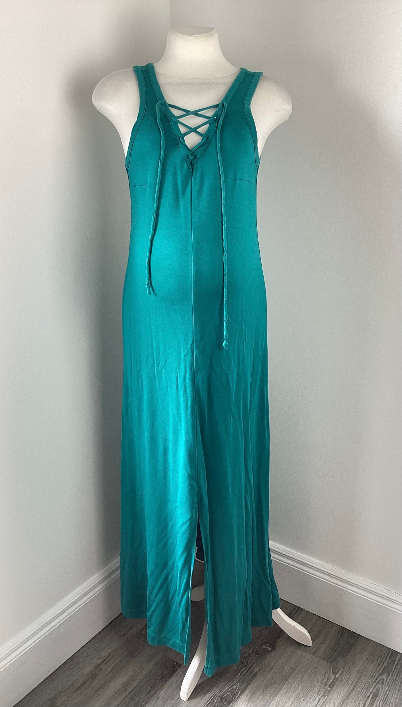 H&M Mama green sleeveless maxi dress with tie front - Size L (Approx UK 12)