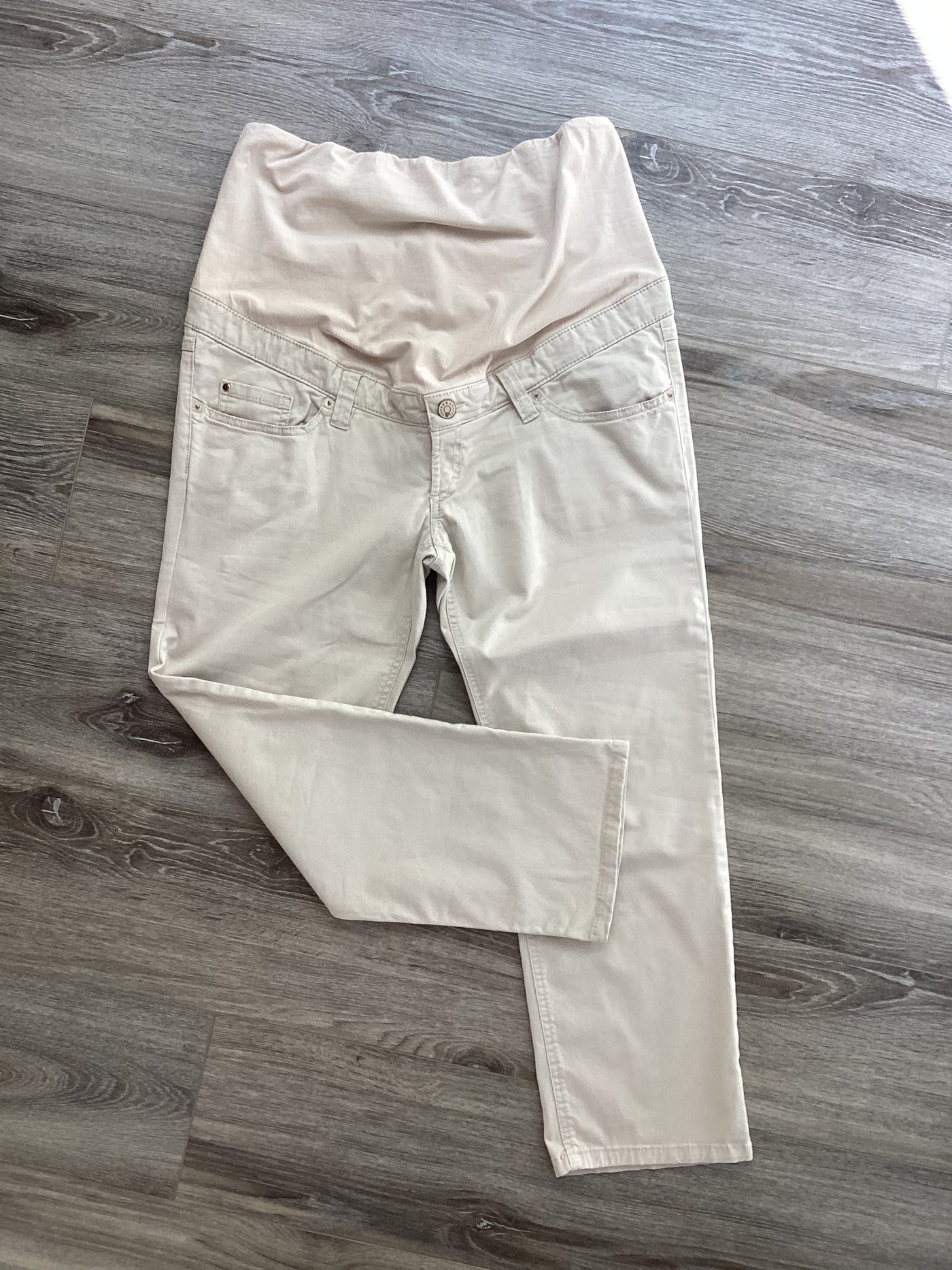 H&M Mama beige overbump ankle grazer chino trousers - Size EUR 44 (would fit UK 12/14)