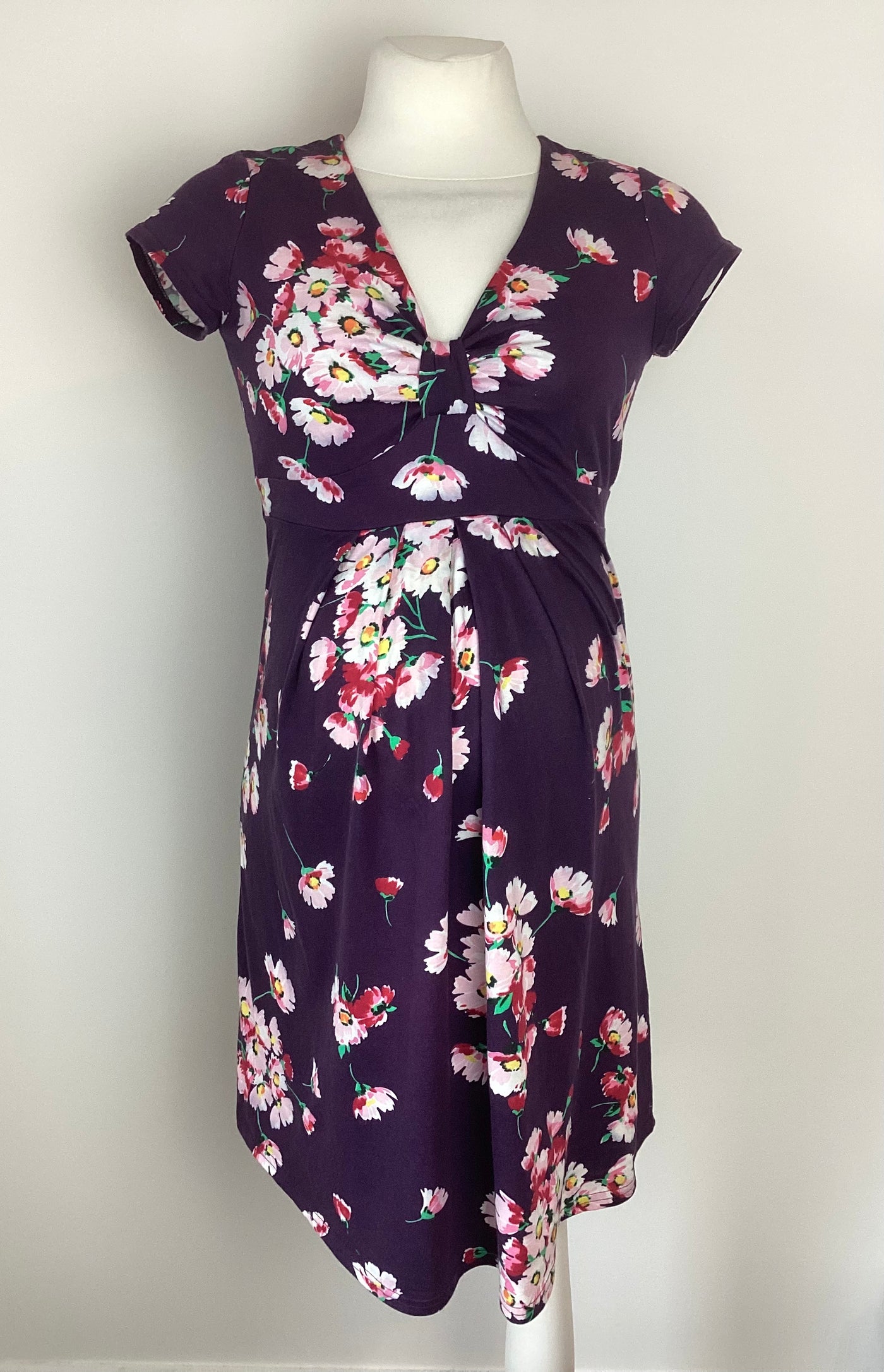 Dorothy Perkins Maternity purple & pink floral dress with waist tie - Size 8