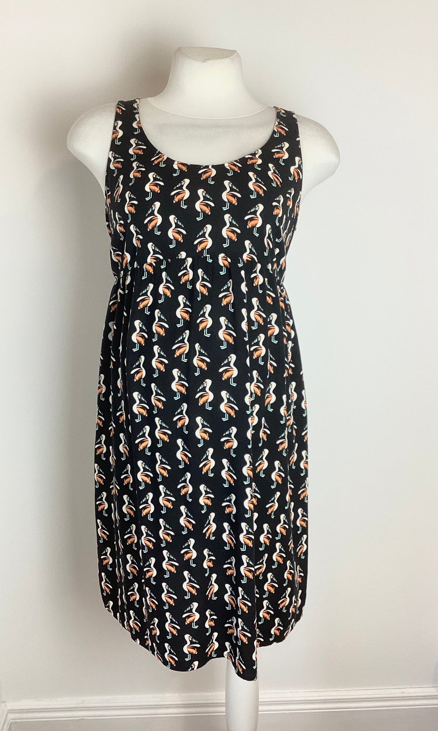 H&M Mama black, orange & white bird print sleeveless dress - Size S (Approx UK 8/10)
