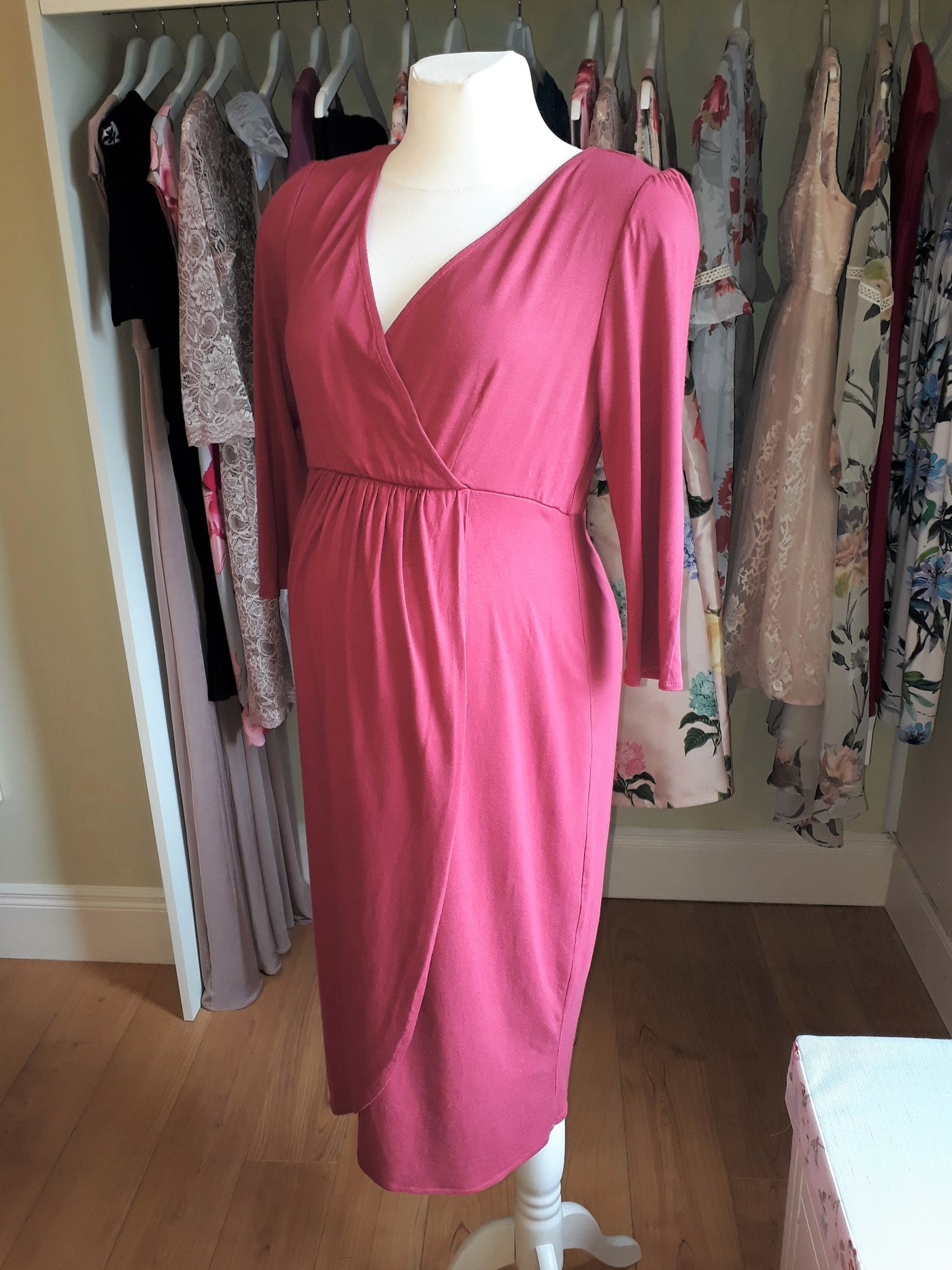 Tiffany Rose Pink Maternity Dress with Sleeves - Size 4 (UK 14/16)