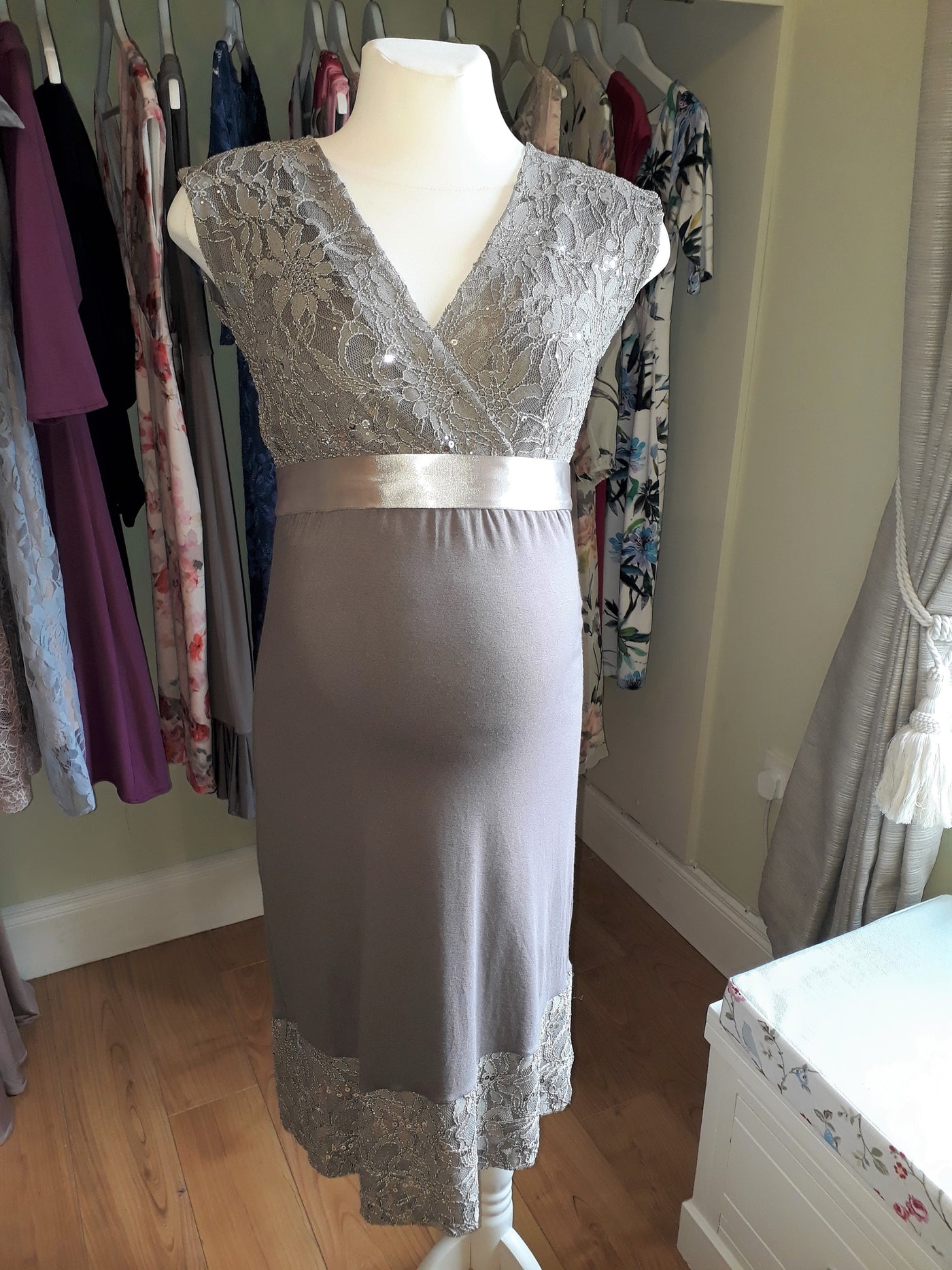 Tiffany Rose Sequin Mocha Dress - Size 2 (UK 10/12)