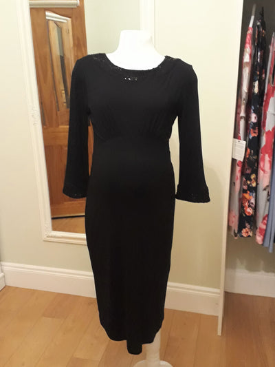 Tiffany Rose Black Shift Dress with Sequin Cuffs and Neckline - Size 3 (UK 12/14)