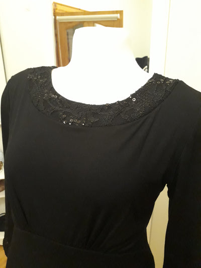 Tiffany Rose Black Shift Dress with Sequin Cuffs and Neckline - Size 3 (UK 12/14)