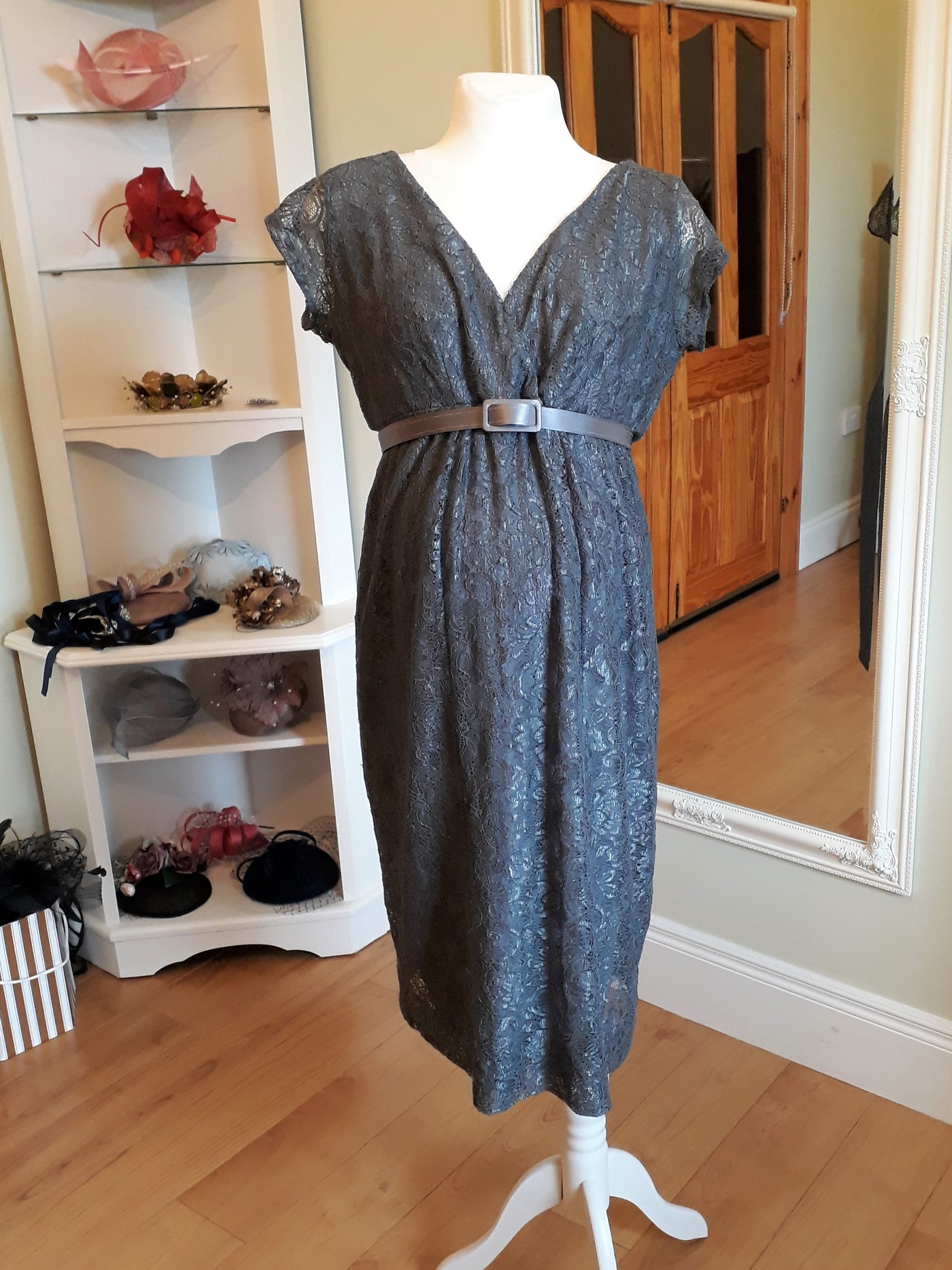 Tiffany Rose Dark Grey Lace Dress - Size 5 (UK 16/18)