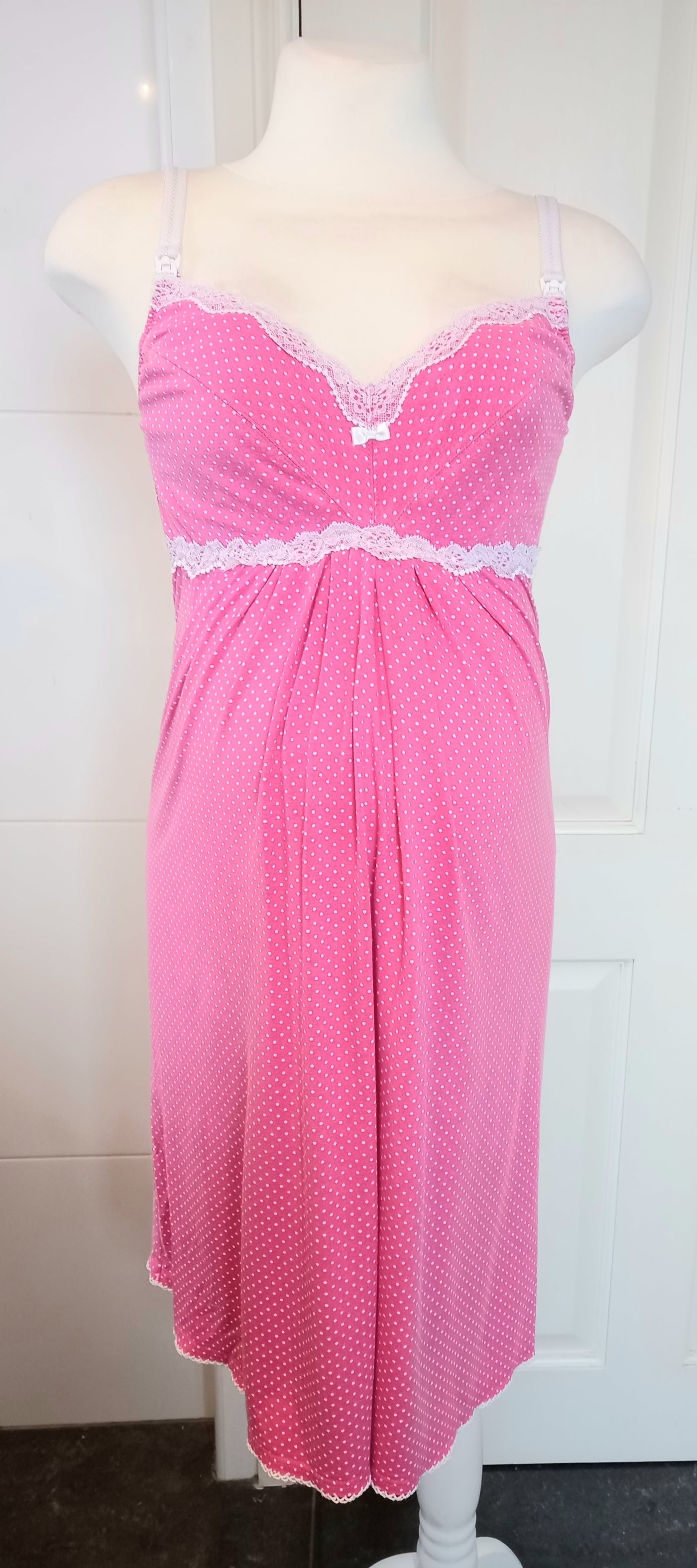 BeMammy Pink & White Polkadot Nursing Nightdress - Size L (Approx. UK 10/12)