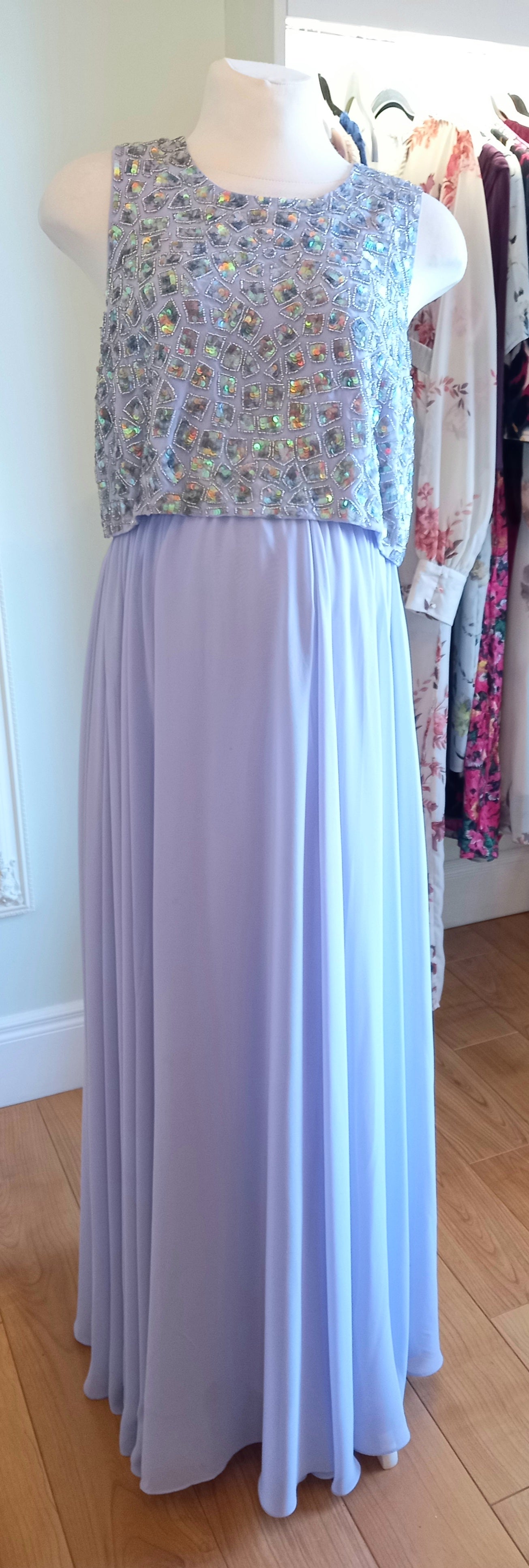 Asos Maternity Lilac Maxi Occasion Dress With Top Half Sequins - Size 14
