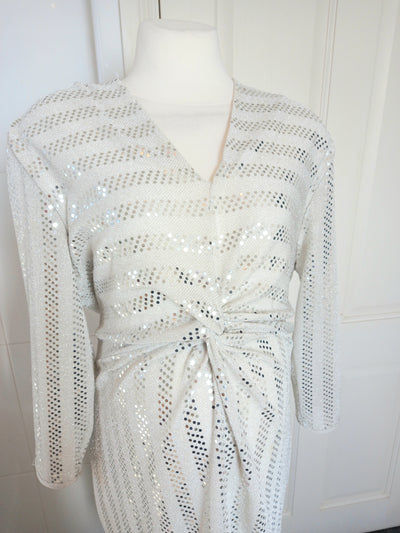 Gerard Silver Sequin Dress with Long Sleeves - Size 20 (suit size 14/16)
