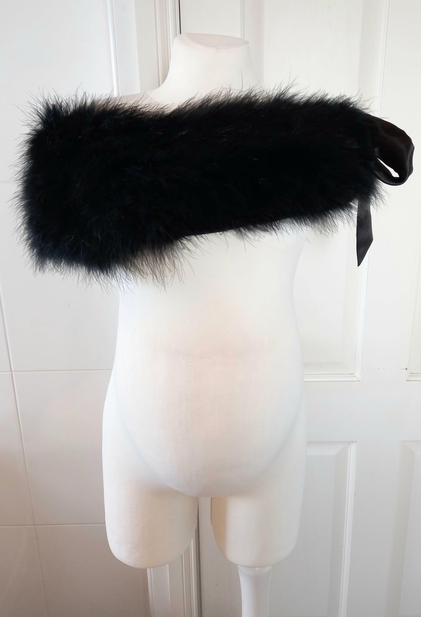 Black Faux Feather Shrug with Tie - One Size