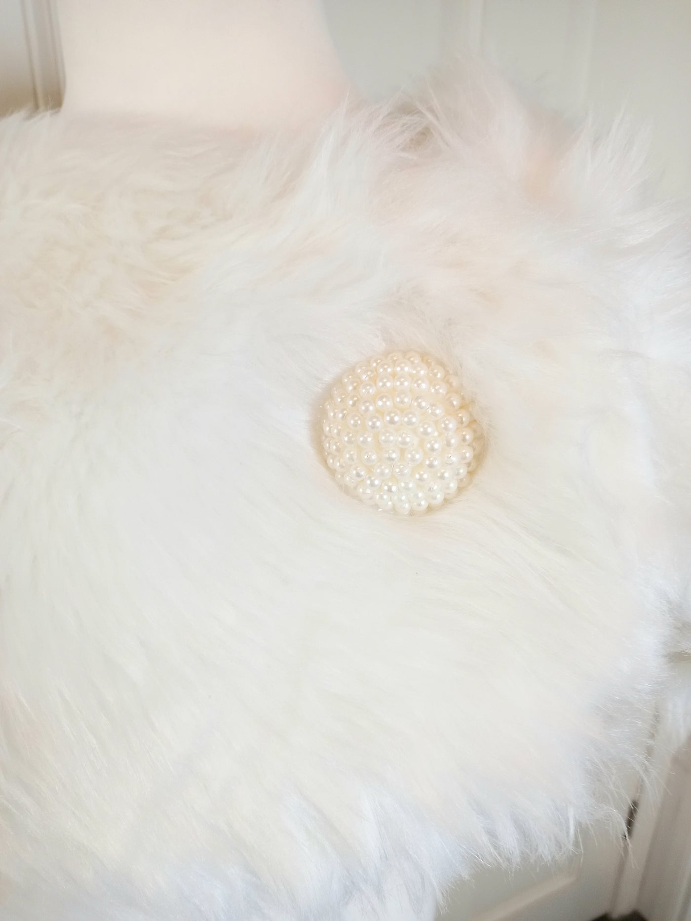 White Faux Fur Shrug with Button Detail - One Size
