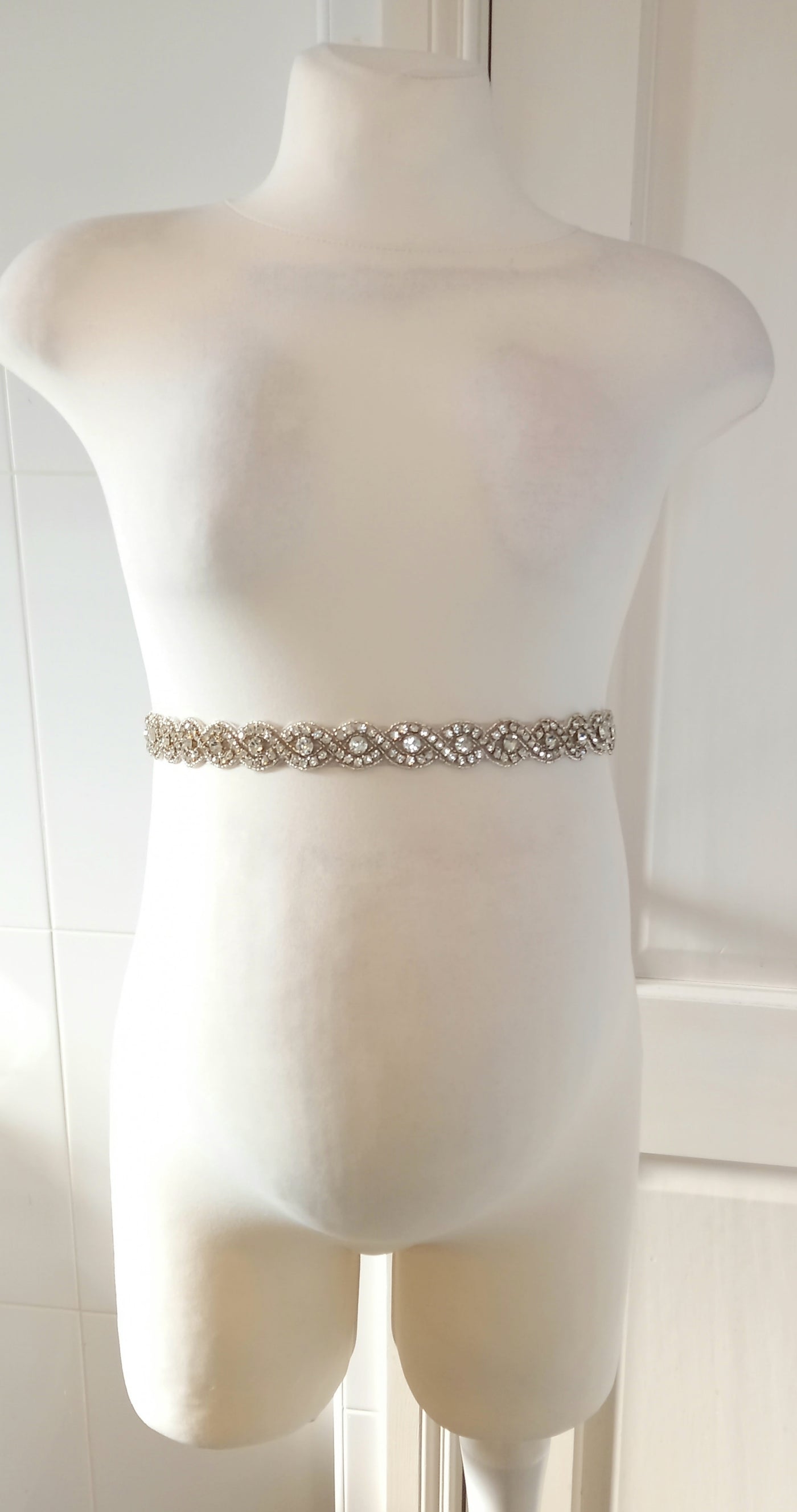 Diamante Belt with Silver Satin Ribbon - One Size