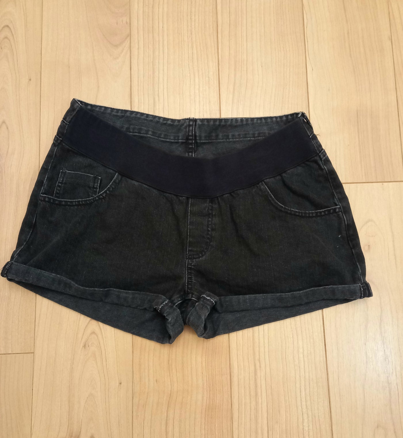 Asos Maternity Black Denim Underbump Shorts - Size 14