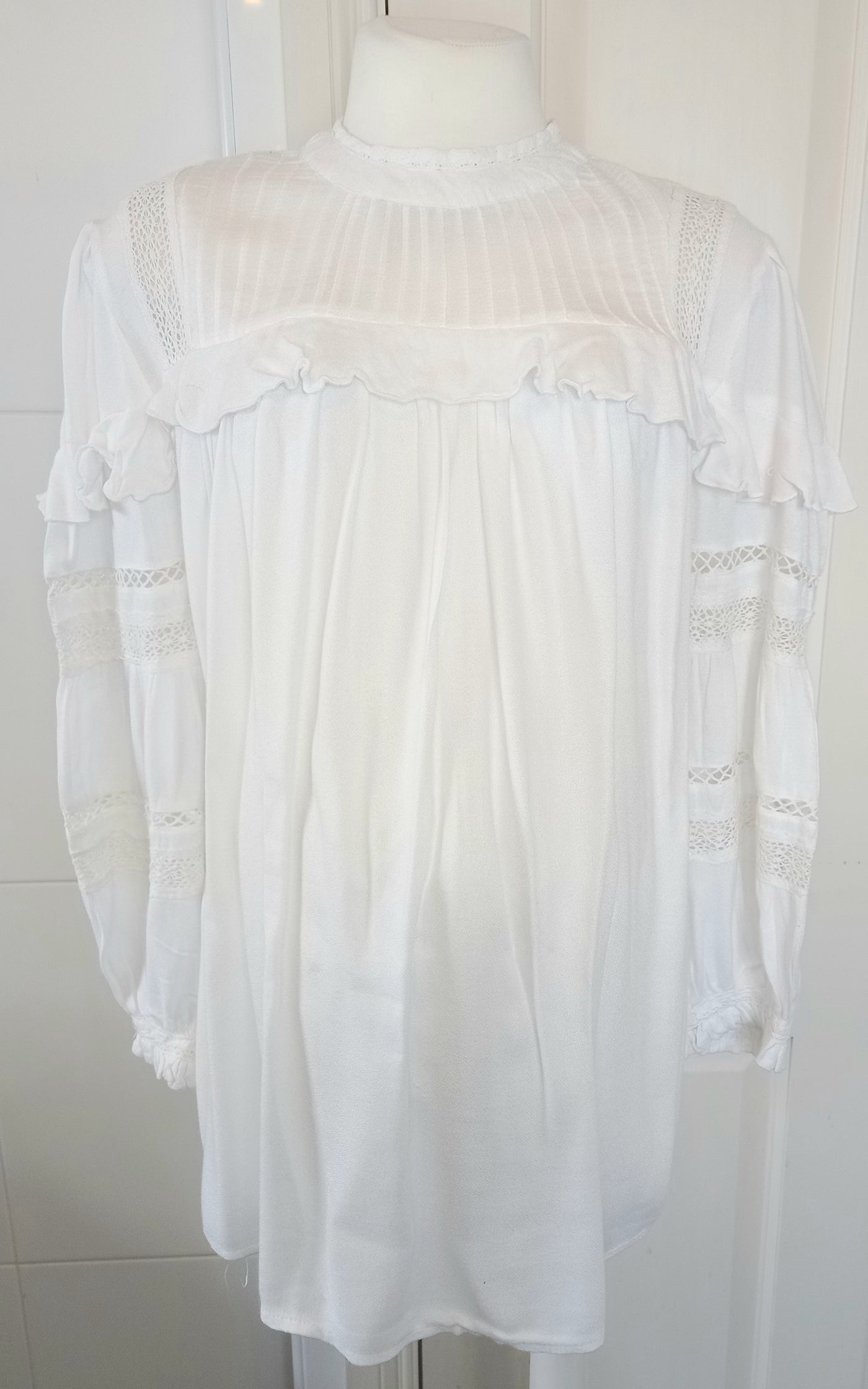 Dorothy Perkins Maternity White Top with Frill Front and Sleeve Detail - Size 14